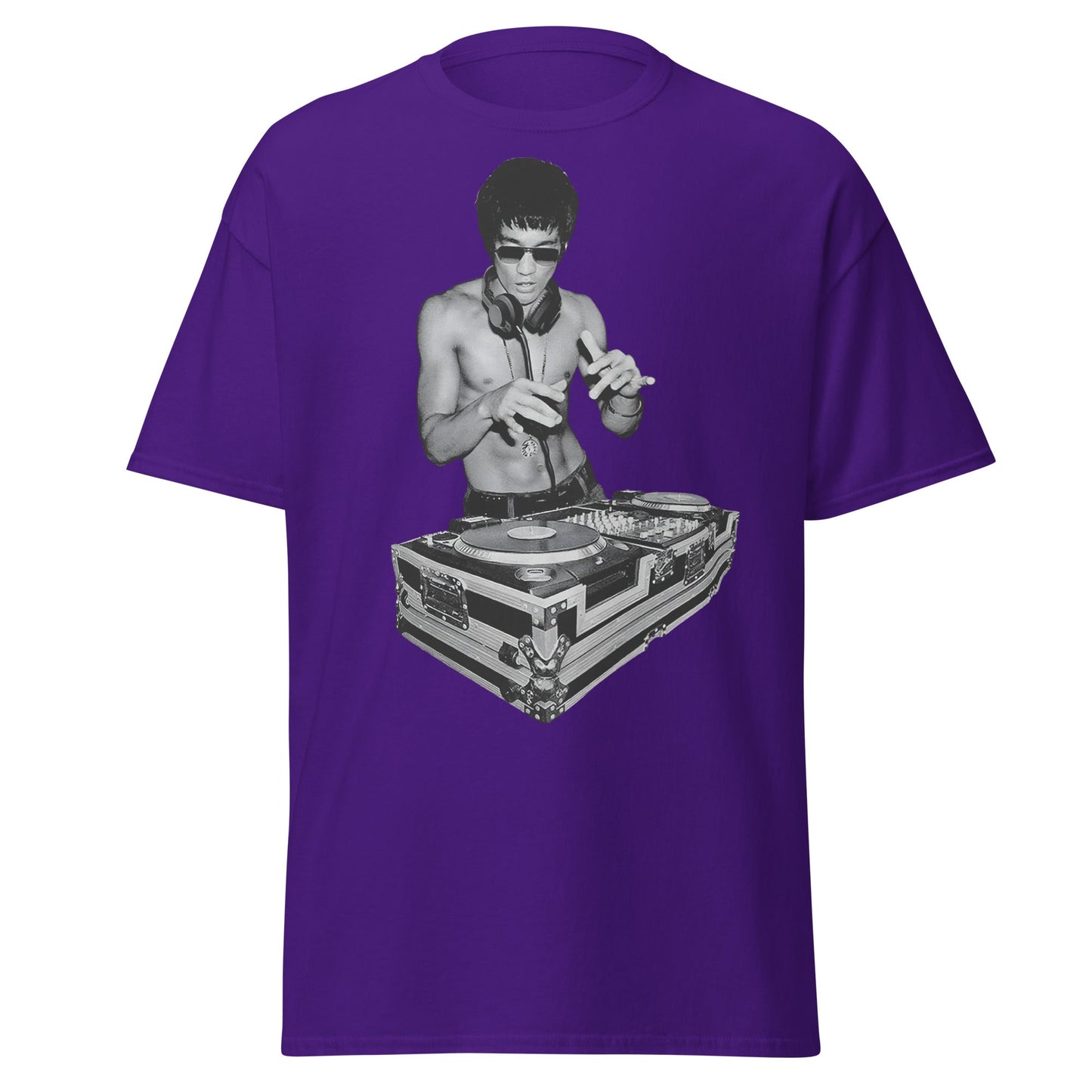 Bruce Lee DJ T-Shirt - Kung Fu Master Mixing Vinyl - Purple - T-Shirts Online