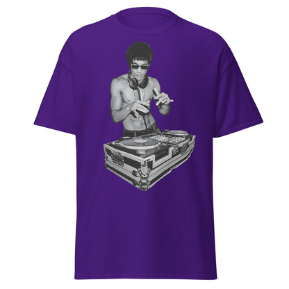 Bruce Lee DJ T-Shirt - Kung Fu Master Mixing Vinyl - Purple - T-Shirts Online