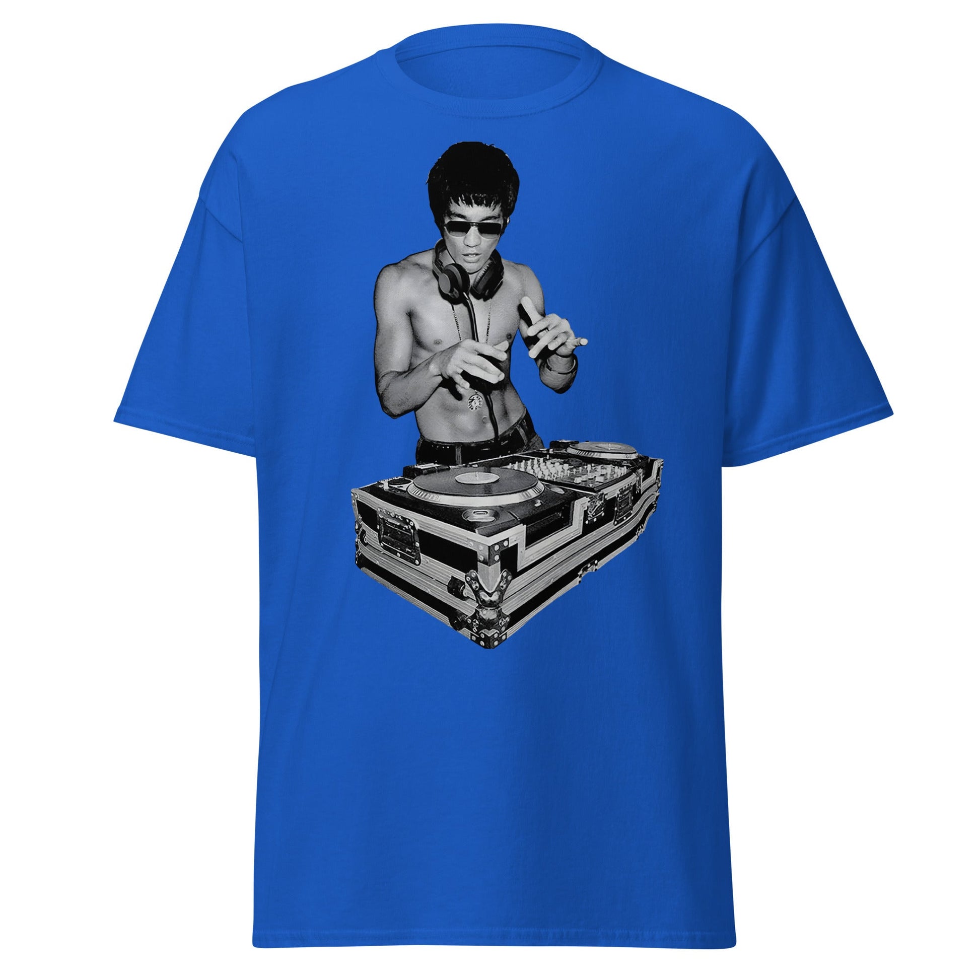Bruce Lee DJ T-Shirt - Kung Fu Master Mixing Vinyl - Royal - T-Shirts Online