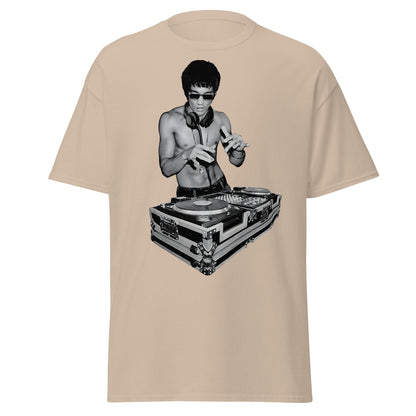Bruce Lee DJ T-Shirt - Kung Fu Master Mixing Vinyl - Sand - T-Shirts Online