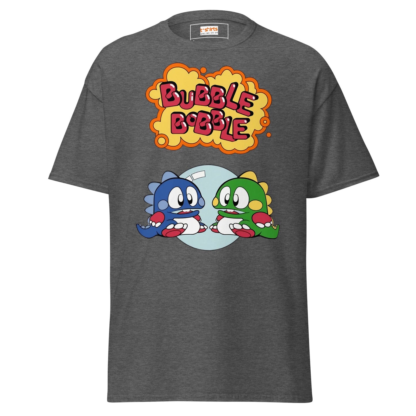 Bubble Bobble Retro Gaming T-Shirt | Dino T-Shirt - Dark Heather - T-Shirts Online