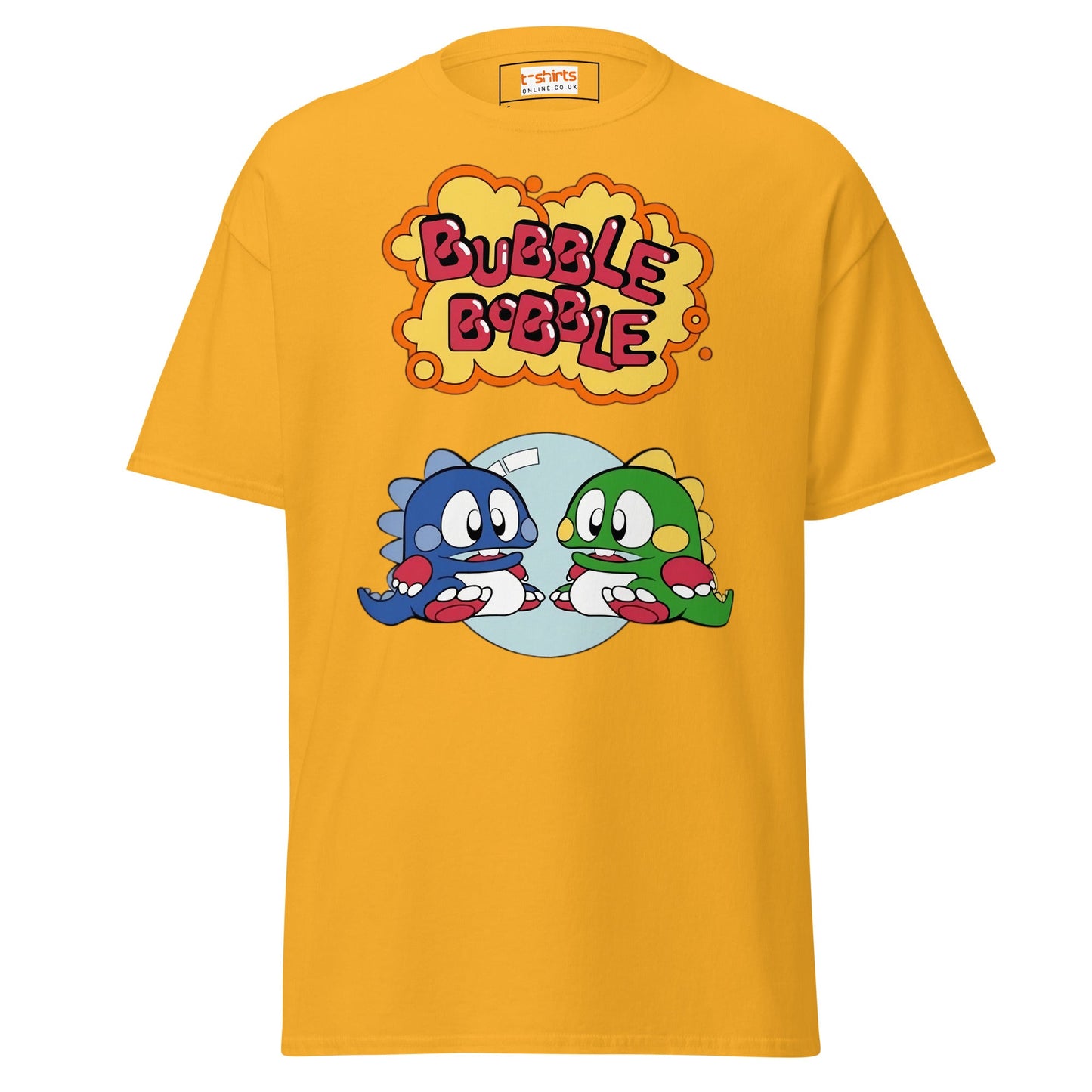 Bubble Bobble Retro Gaming T-Shirt | Dino T-Shirt - Gold - T-Shirts Online