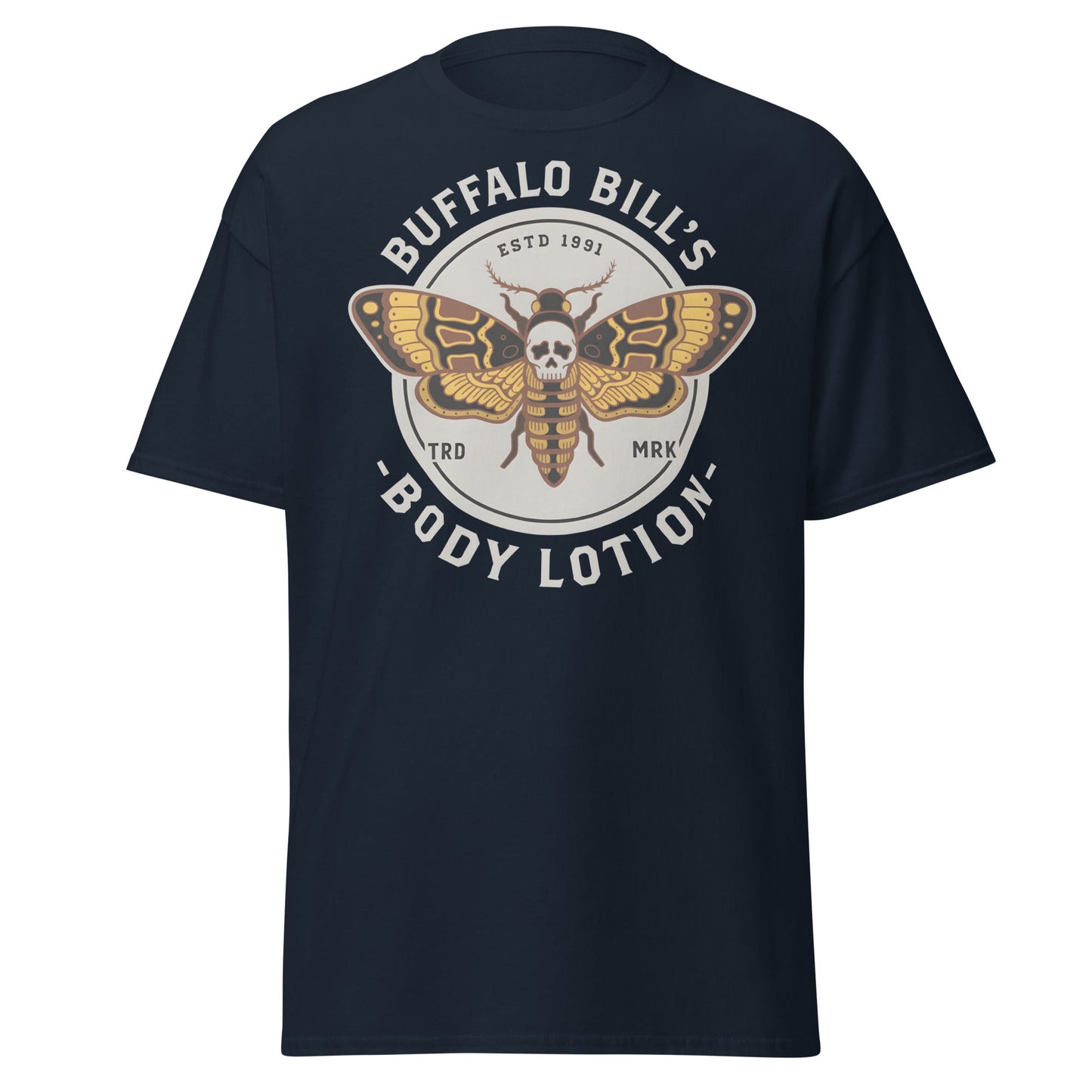 Buffalo Bill's Body Lotion Death's - Head Moth T-Shirt - Navy - T-Shirts Online
