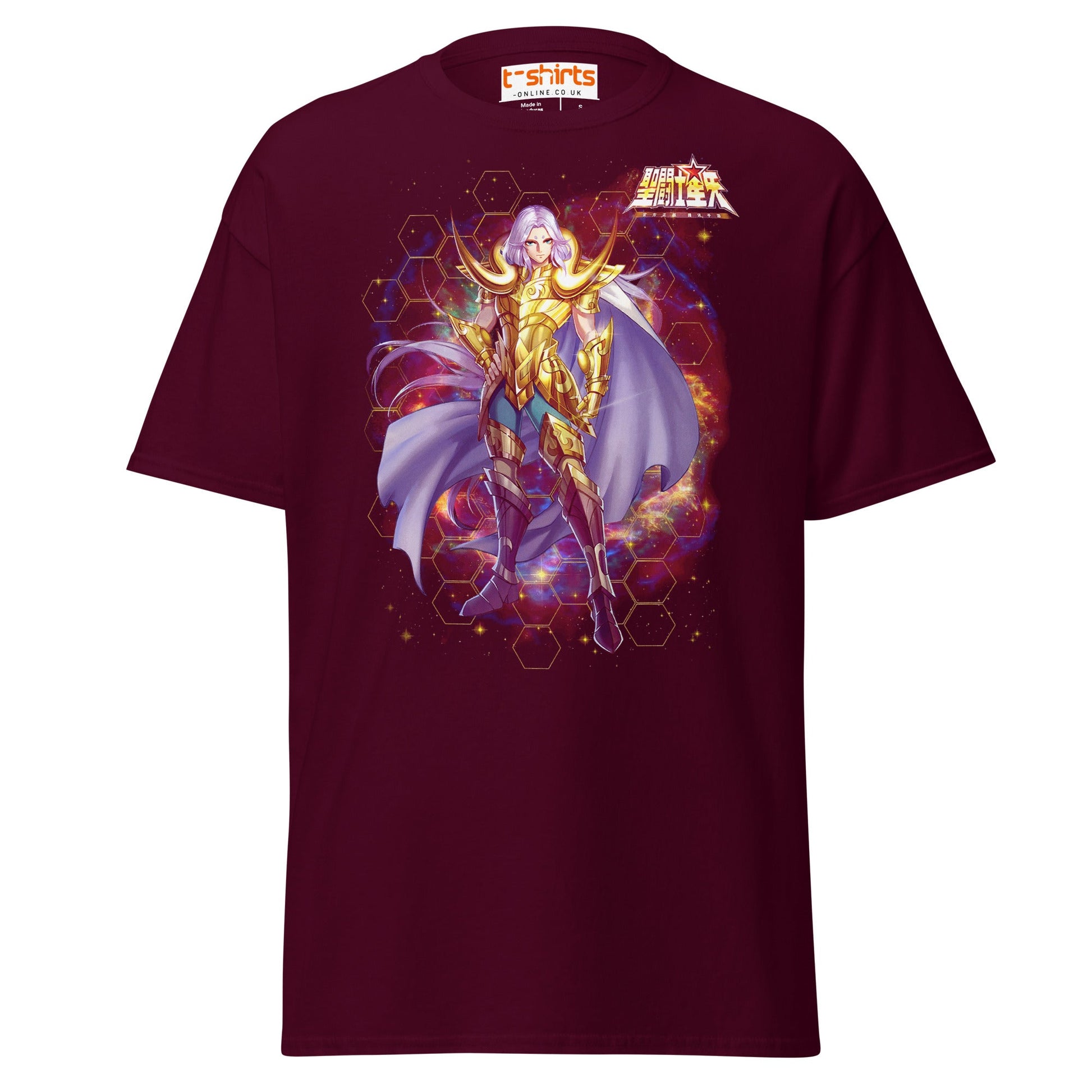 Caballero Dorado de Aries T-Shirt – Golden Saint Anime Tee - Maroon - T-Shirts Online