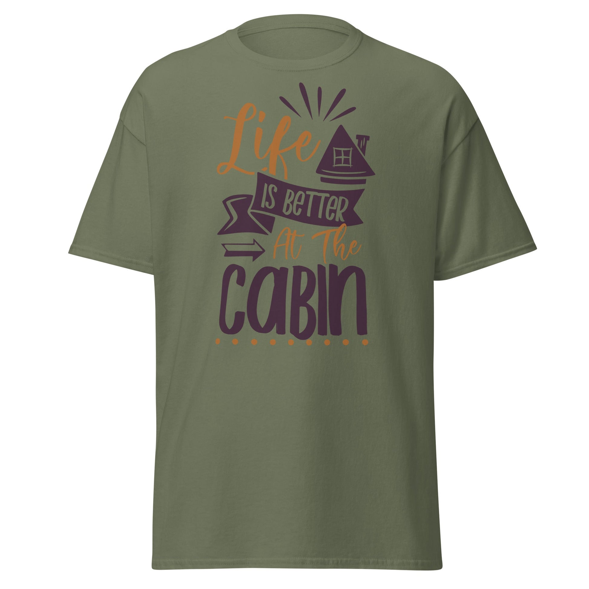 Cabin Life T-Shirt - Cozy Outdoor Graphic Tee - Military Green - T-Shirts Online