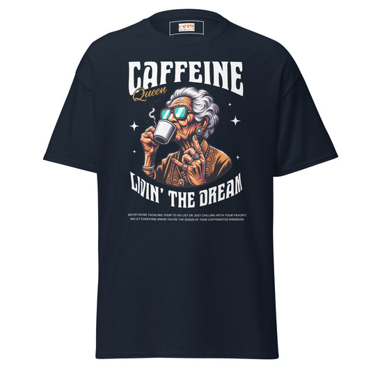 Caffeine Queen T-Shirt | Retro Tee - Navy - T-Shirts Online