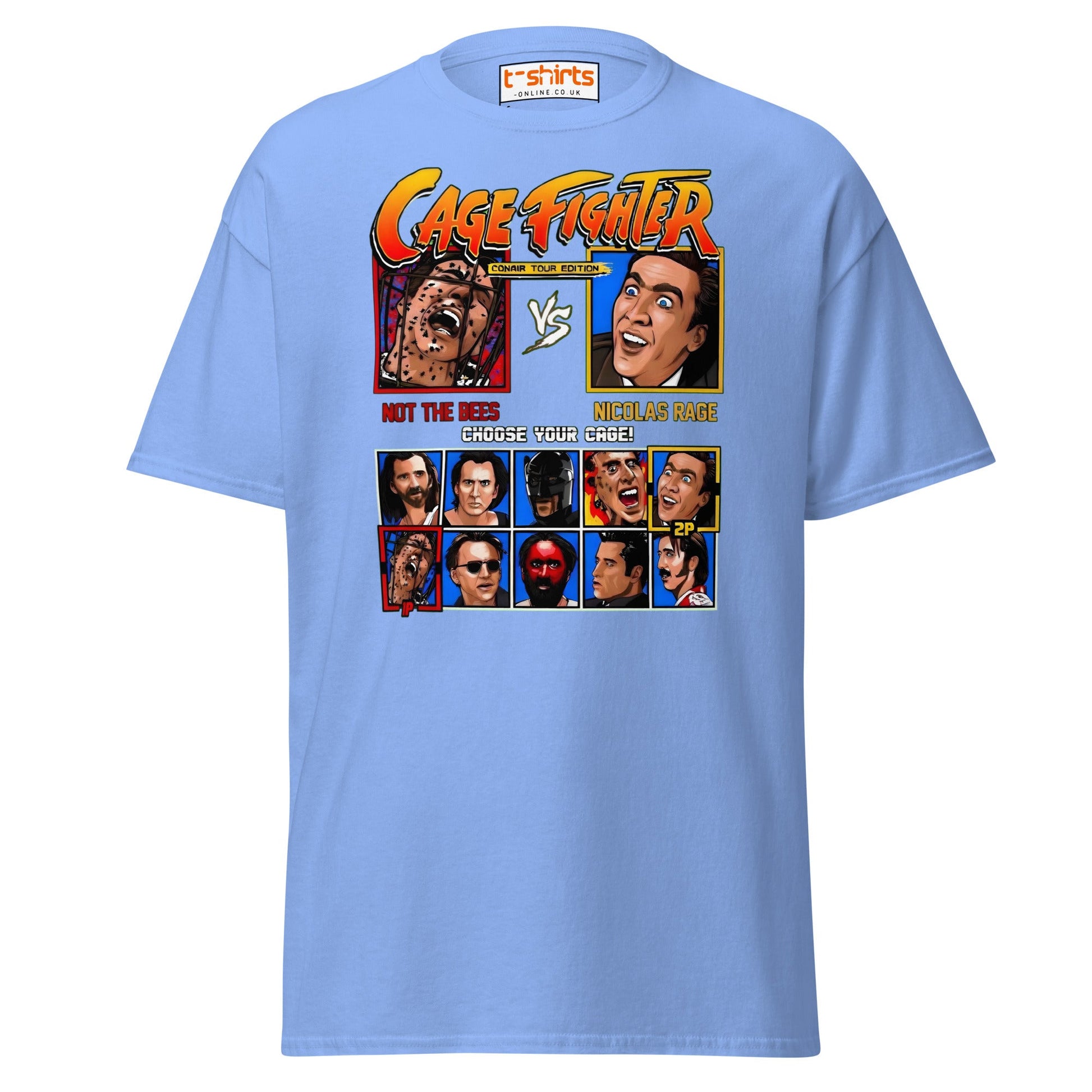 Cage Fighter T-Shirt | Funny Nicolas Cage Parody Tee - Carolina Blue - T-Shirts Online