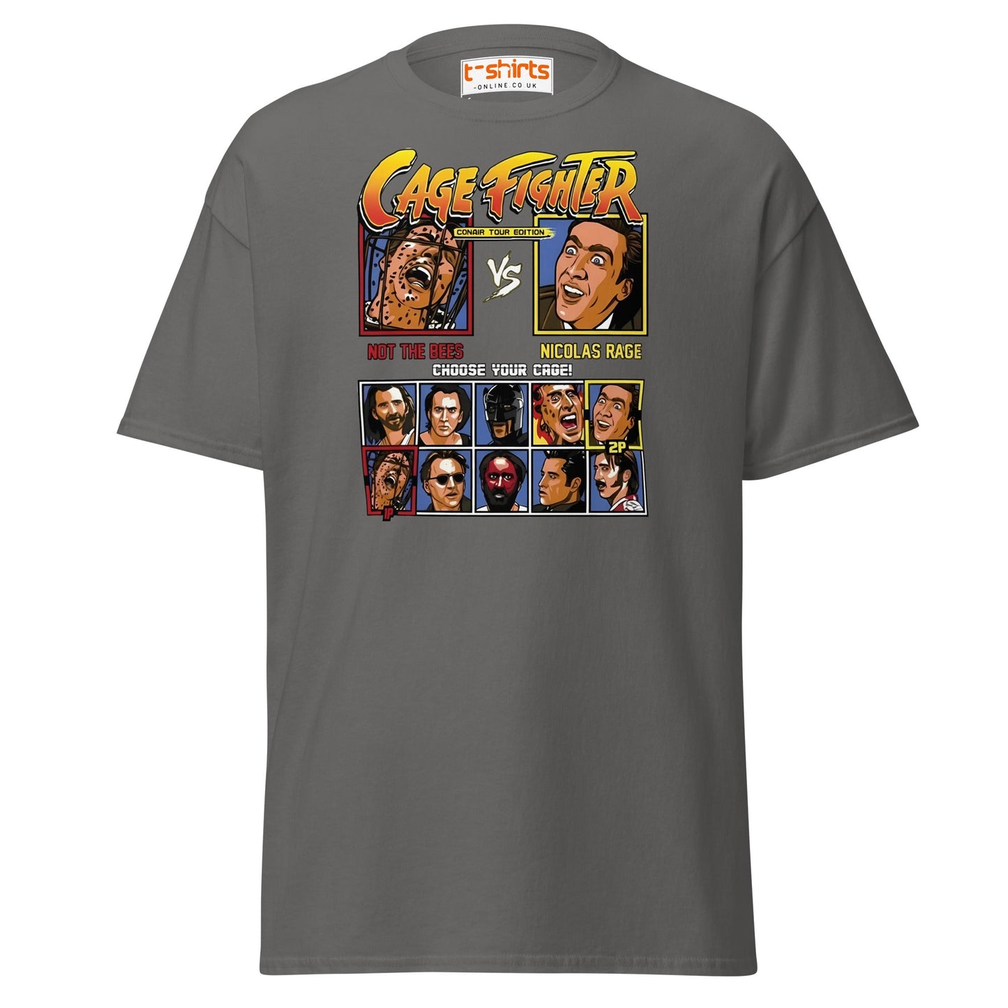 Cage Fighter T-Shirt | Funny Nicolas Cage Parody Tee - Charcoal - T-Shirts Online