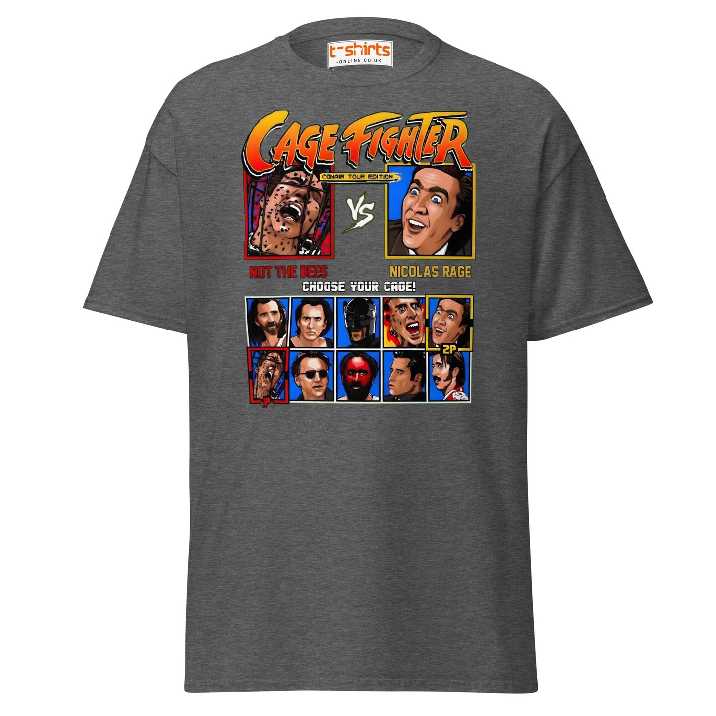Cage Fighter T-Shirt | Funny Nicolas Cage Parody Tee - Dark Heather - T-Shirts Online