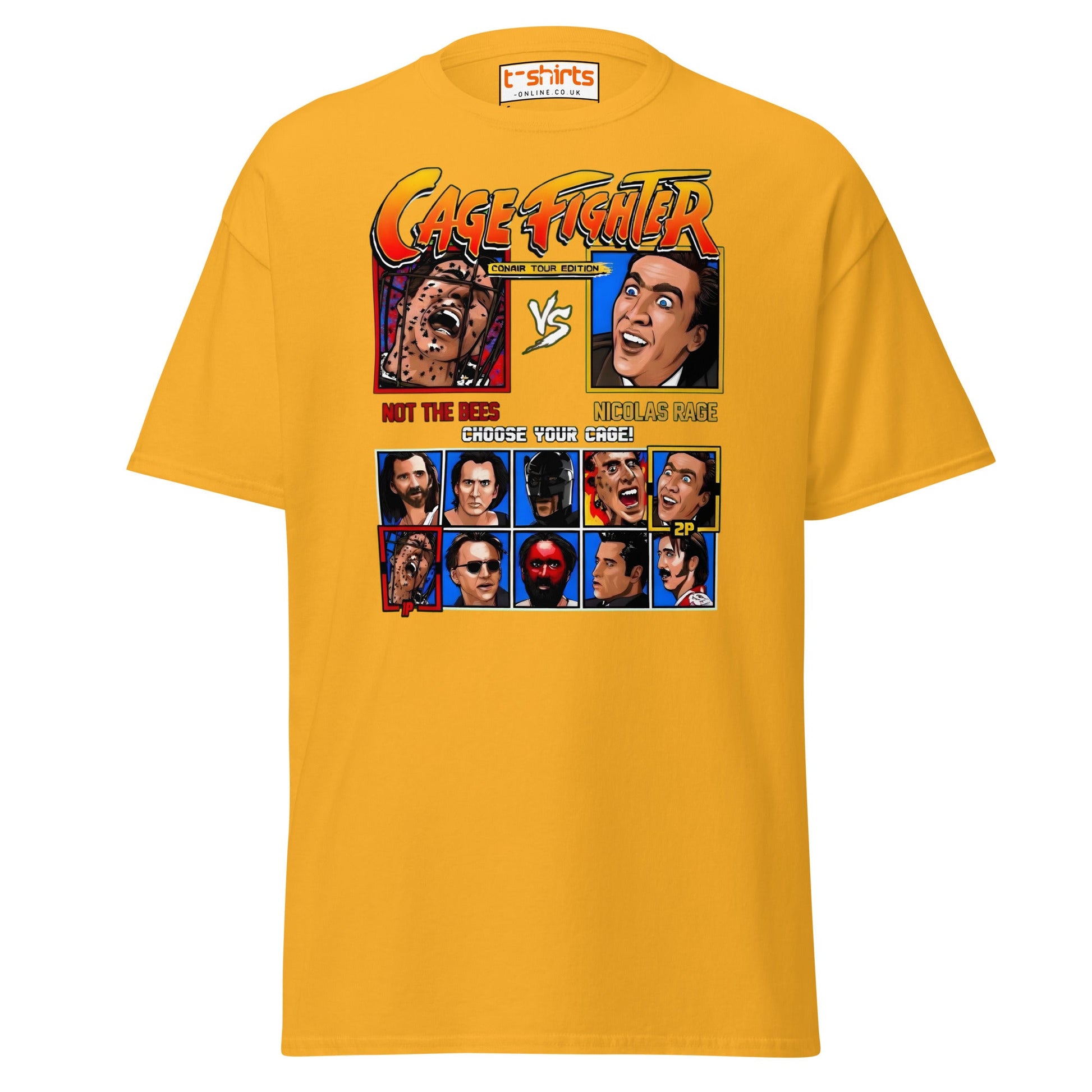 Cage Fighter T-Shirt | Funny Nicolas Cage Parody Tee - Gold - T-Shirts Online