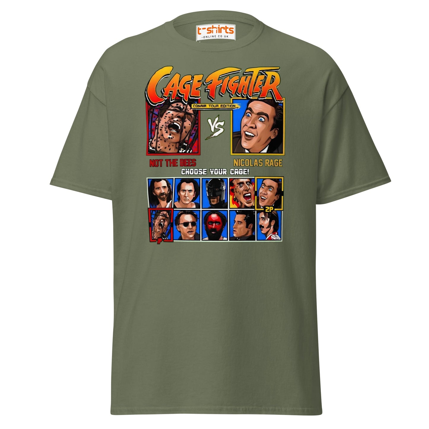 Cage Fighter T-Shirt | Funny Nicolas Cage Parody Tee - Military Green - T-Shirts Online