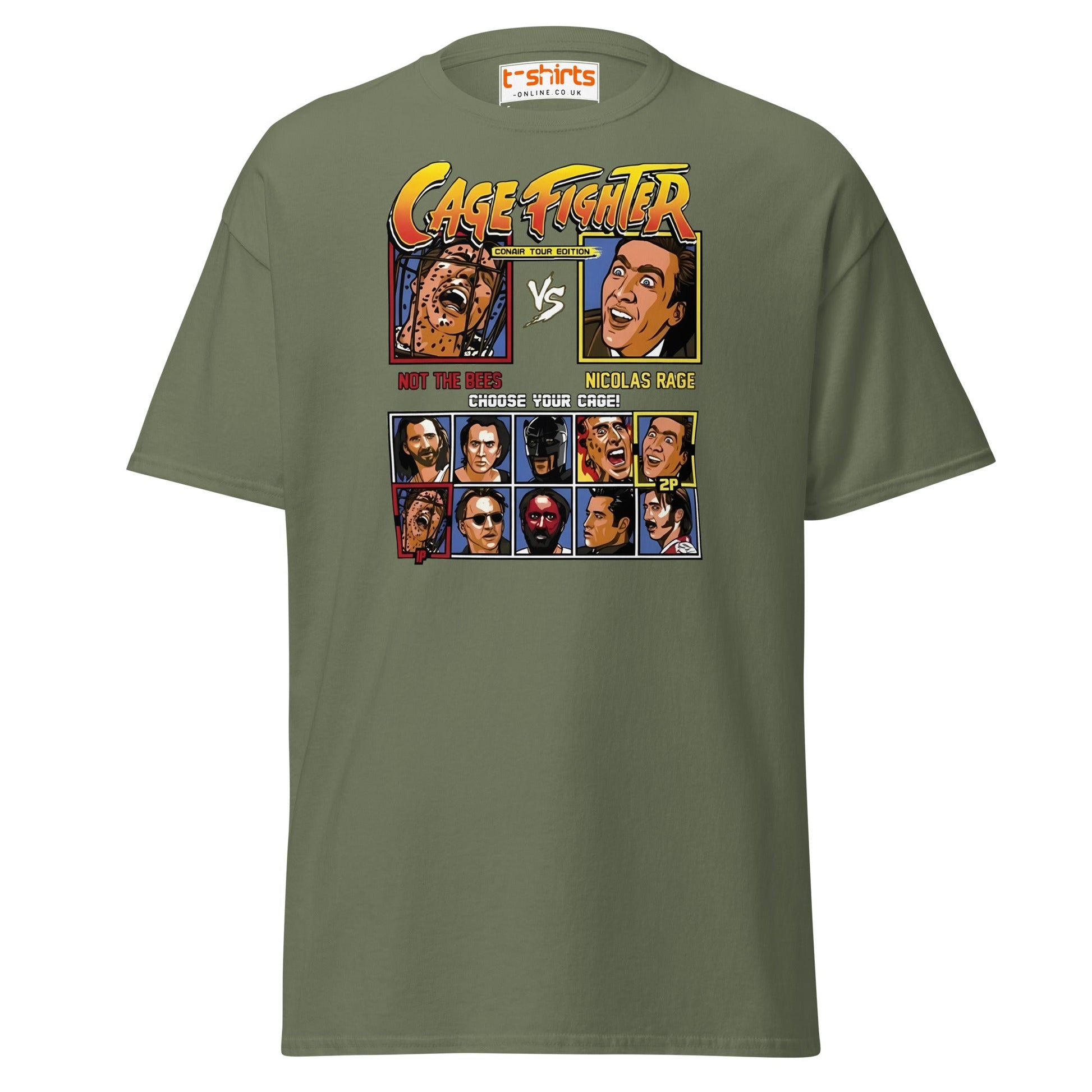 Cage Fighter T-Shirt | Funny Nicolas Cage Parody Tee - Military Green - T-Shirts Online