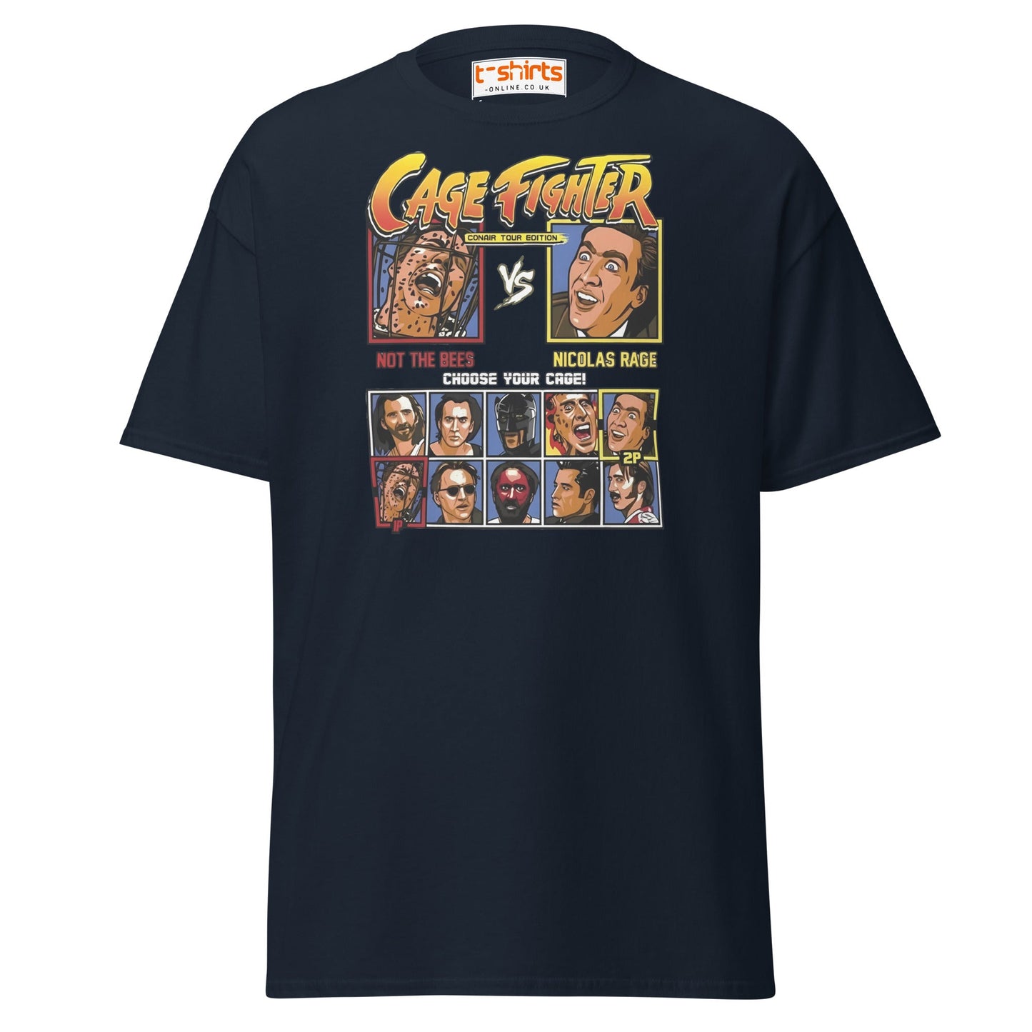 Cage Fighter T-Shirt | Funny Nicolas Cage Parody Tee - Navy - T-Shirts Online