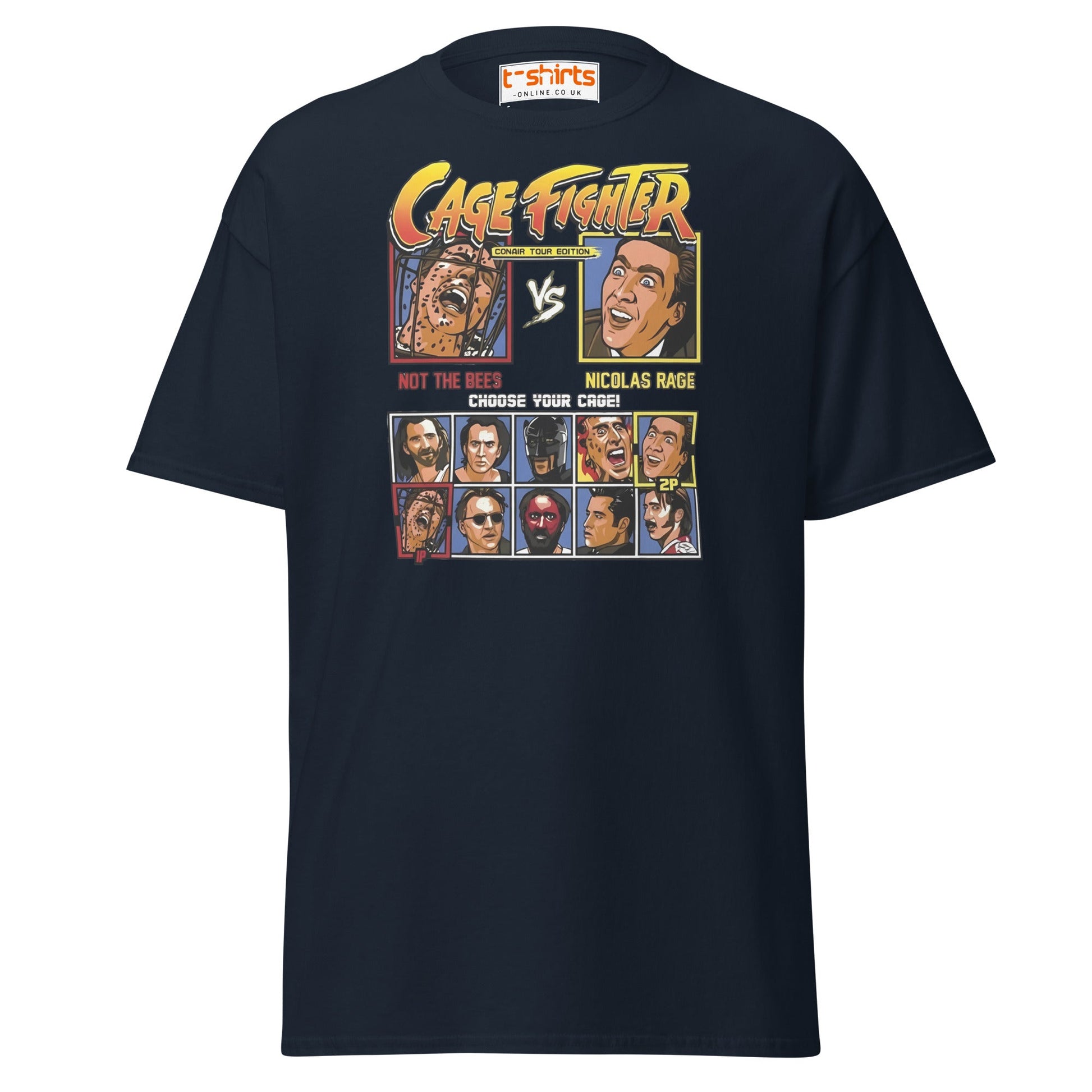Cage Fighter T-Shirt | Funny Nicolas Cage Parody Tee - Navy - T-Shirts Online