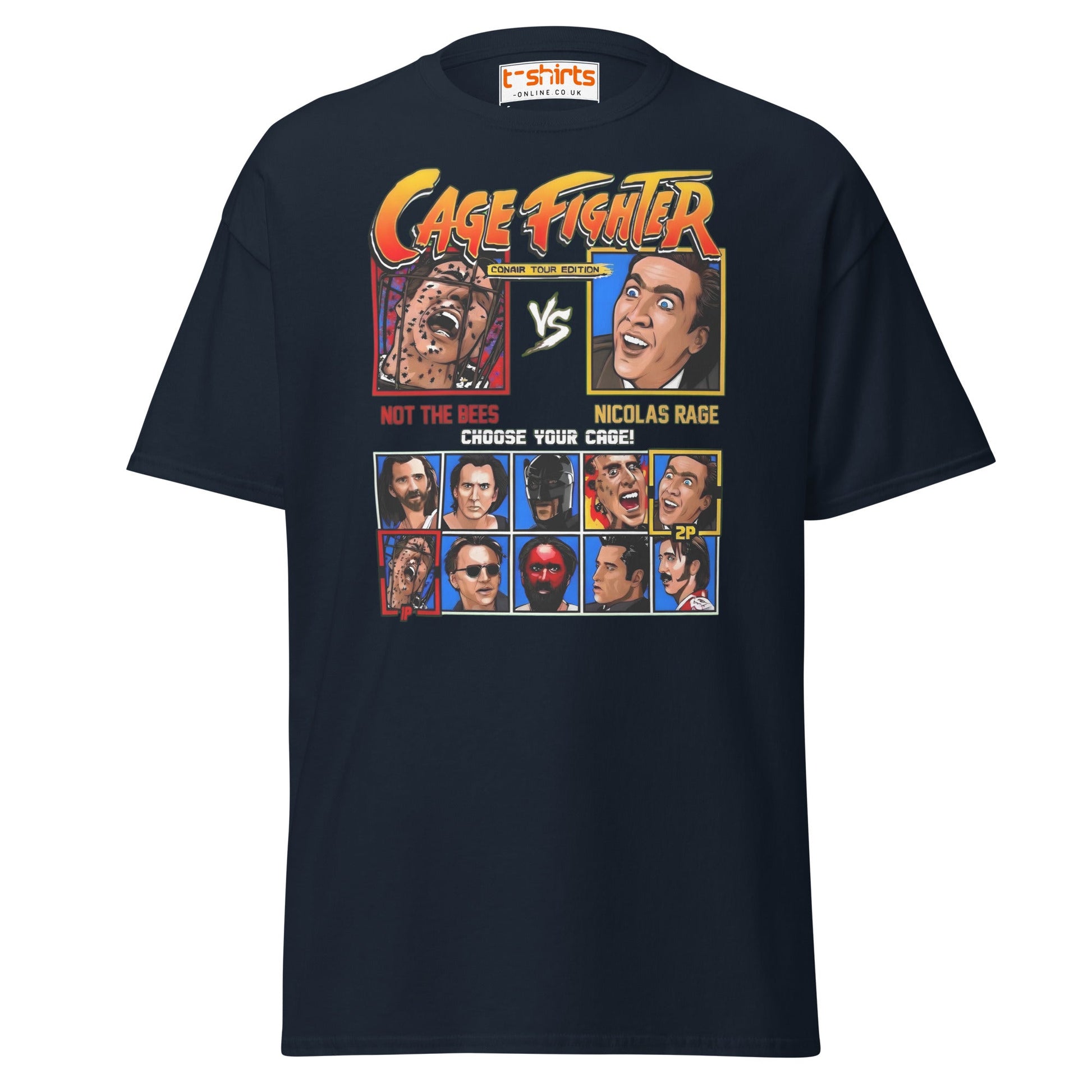 Cage Fighter T-Shirt | Funny Nicolas Cage Parody Tee - Navy - T-Shirts Online