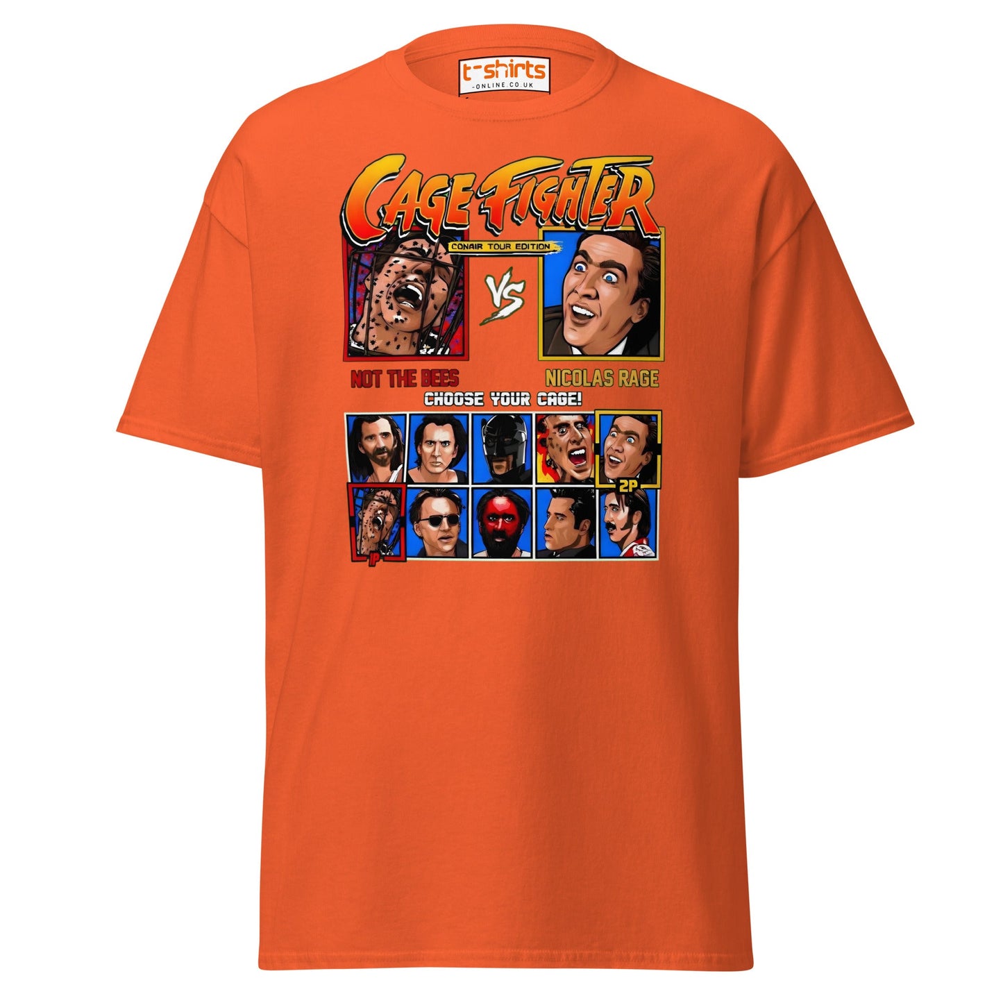 Cage Fighter T-Shirt | Funny Nicolas Cage Parody Tee - Orange - T-Shirts Online