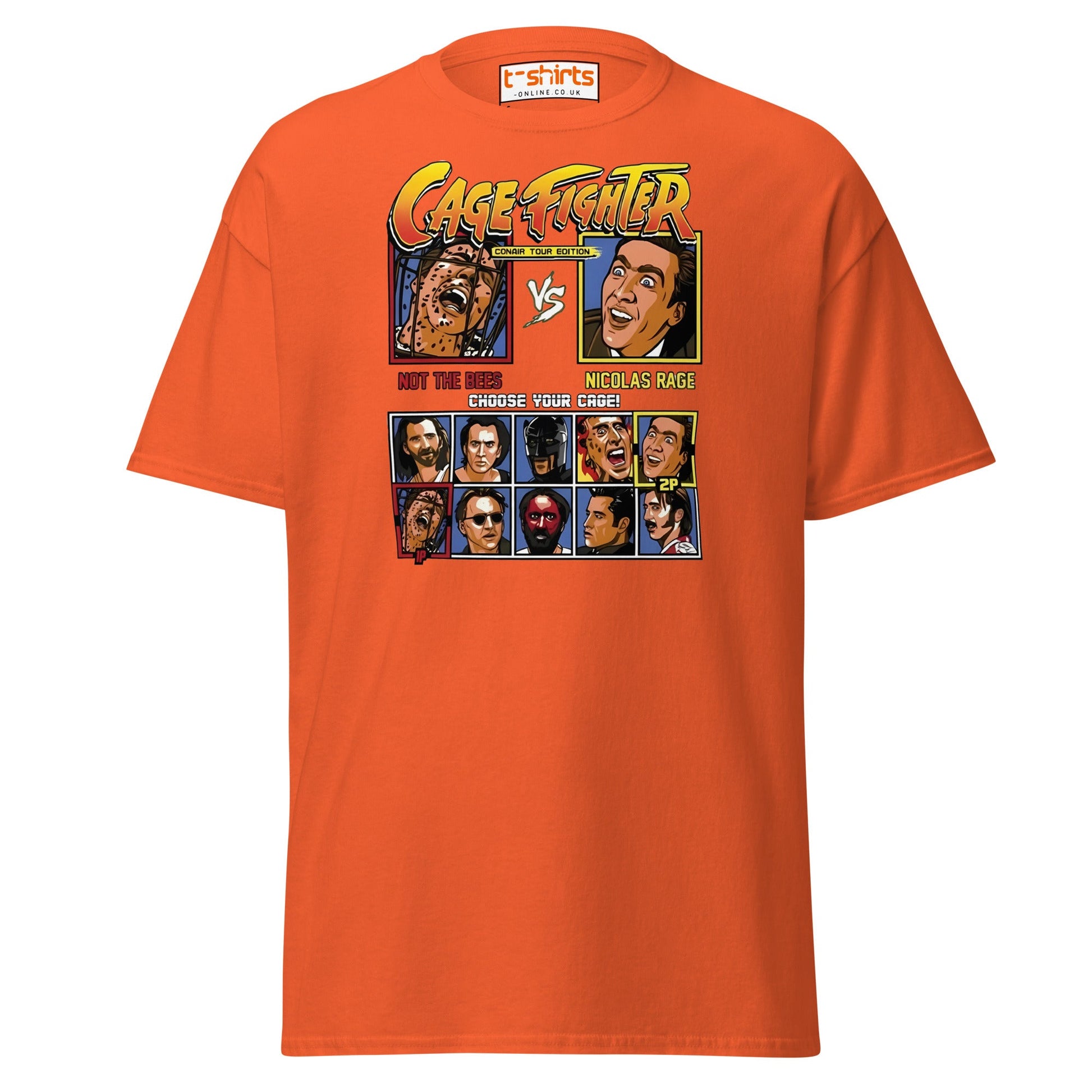 Cage Fighter T-Shirt | Funny Nicolas Cage Parody Tee - Orange - T-Shirts Online