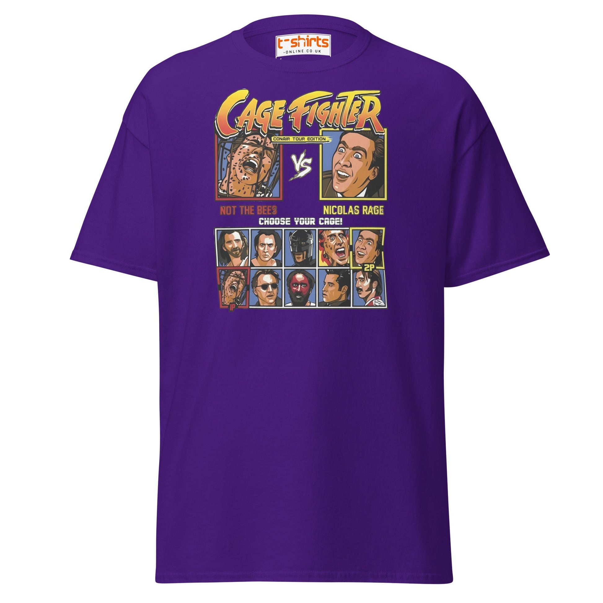 Cage Fighter T-Shirt | Funny Nicolas Cage Parody Tee - Purple - T-Shirts Online