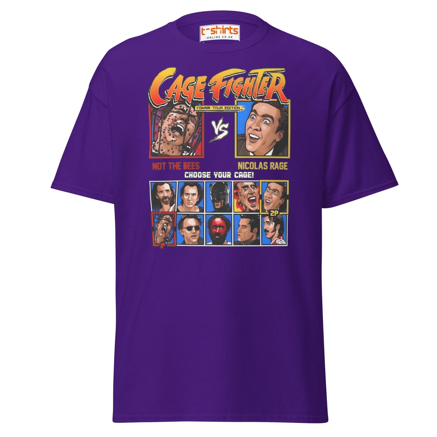 Cage Fighter T-Shirt | Funny Nicolas Cage Parody Tee - Purple - T-Shirts Online