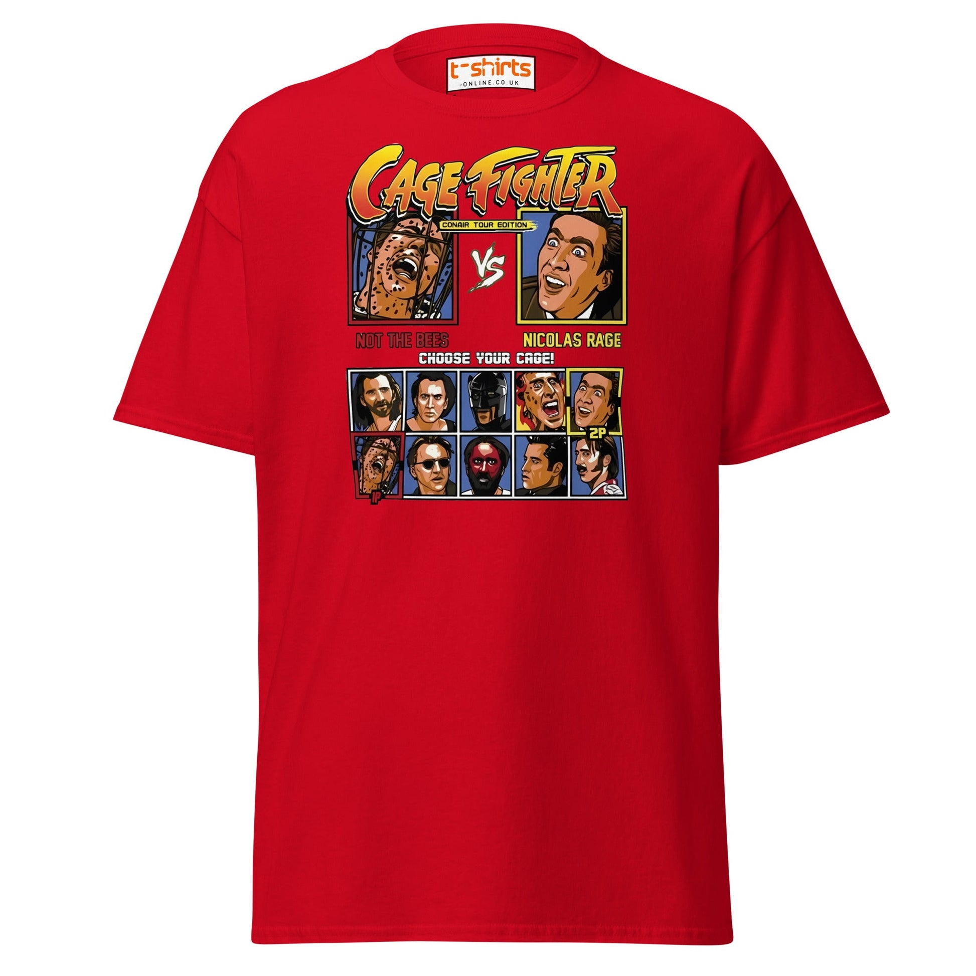 Cage Fighter T-Shirt | Funny Nicolas Cage Parody Tee - Red - T-Shirts Online