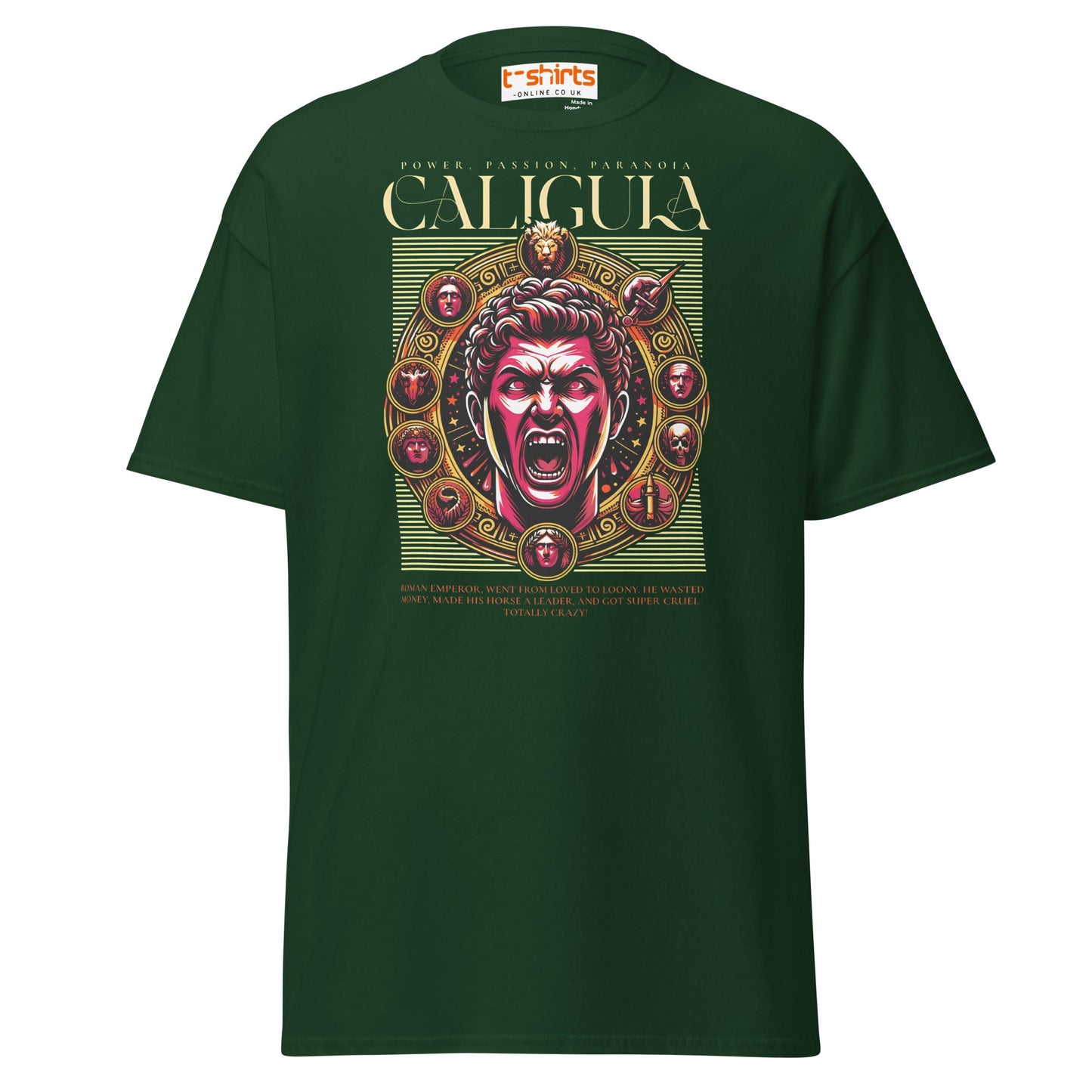Caligula Roman Emperor T-Shirt | Bold Historical Design - Forest Green - T-Shirts Online