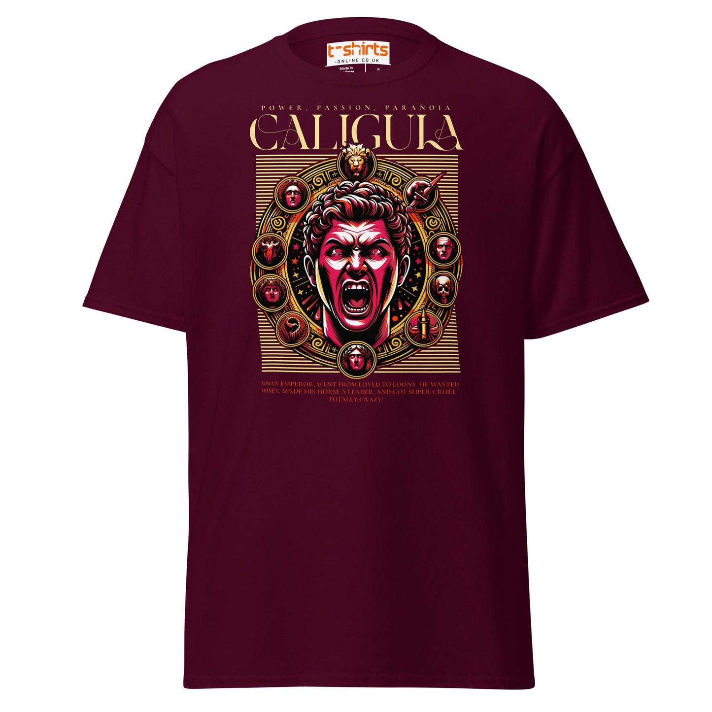 Caligula Roman Emperor T-Shirt | Bold Historical Design - Maroon - T-Shirts Online