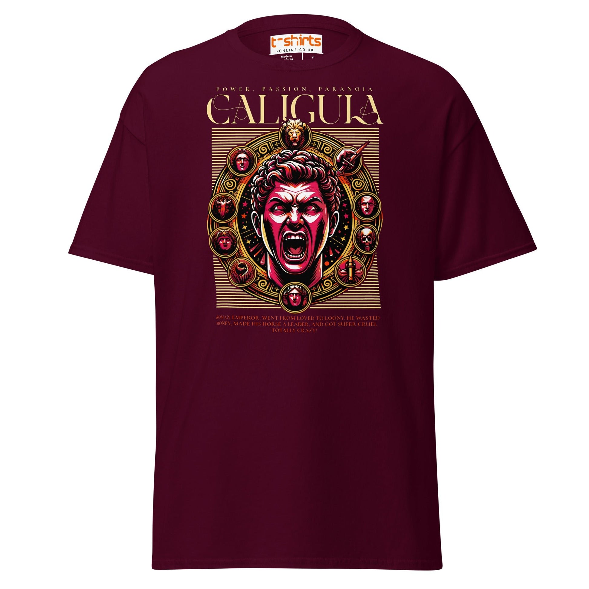 Caligula Roman Emperor T-Shirt | Bold Historical Design - Maroon - T-Shirts Online