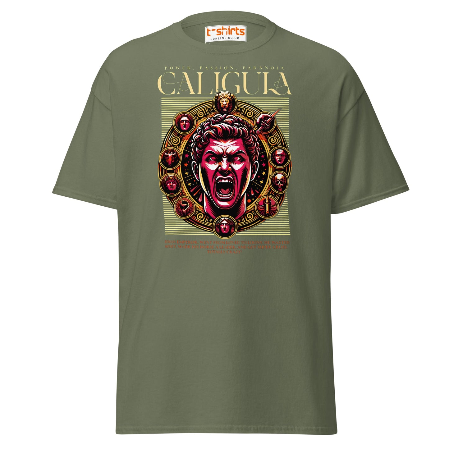 Caligula Roman Emperor T-Shirt | Bold Historical Design - Military Green - T-Shirts Online