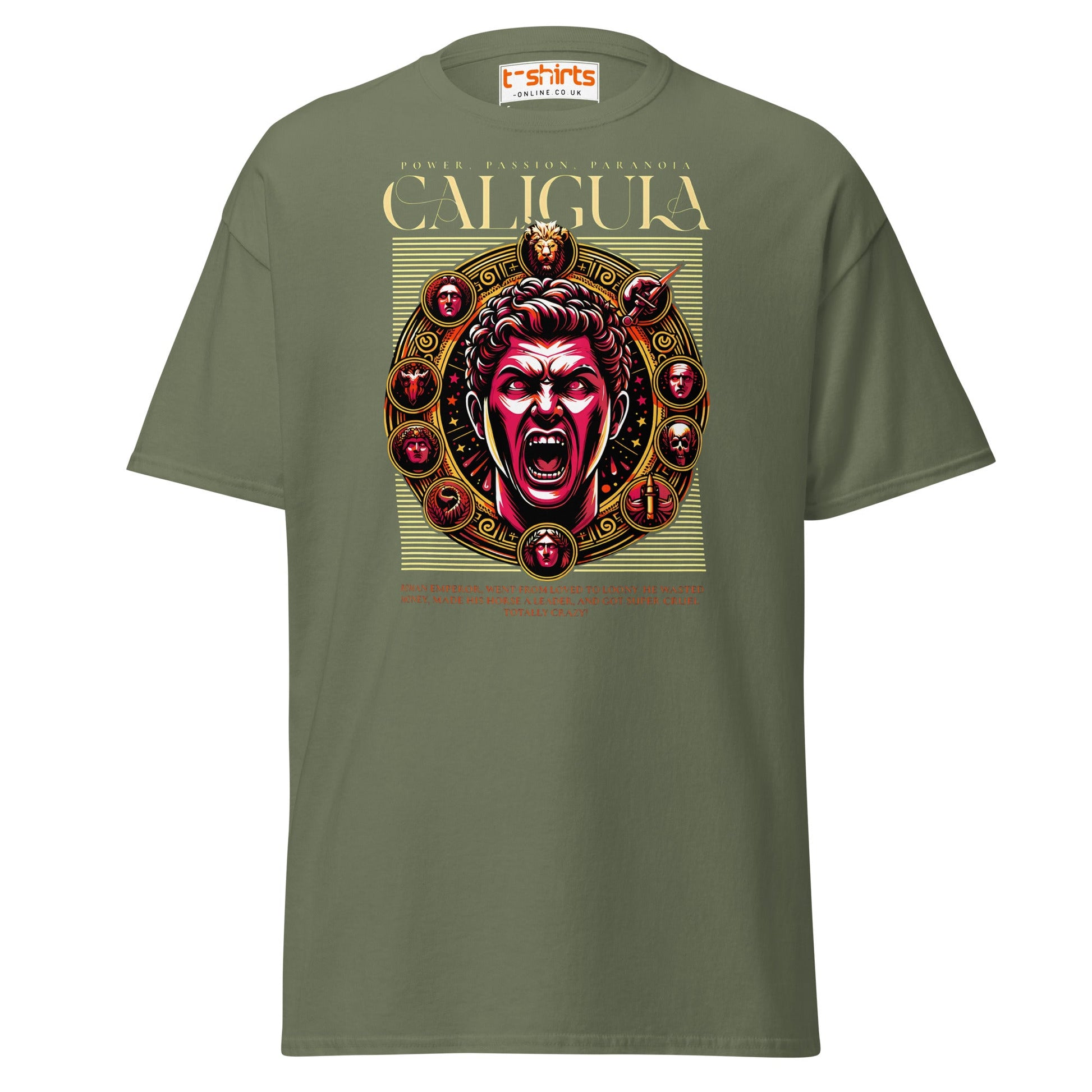 Caligula Roman Emperor T-Shirt | Bold Historical Design - Military Green - T-Shirts Online