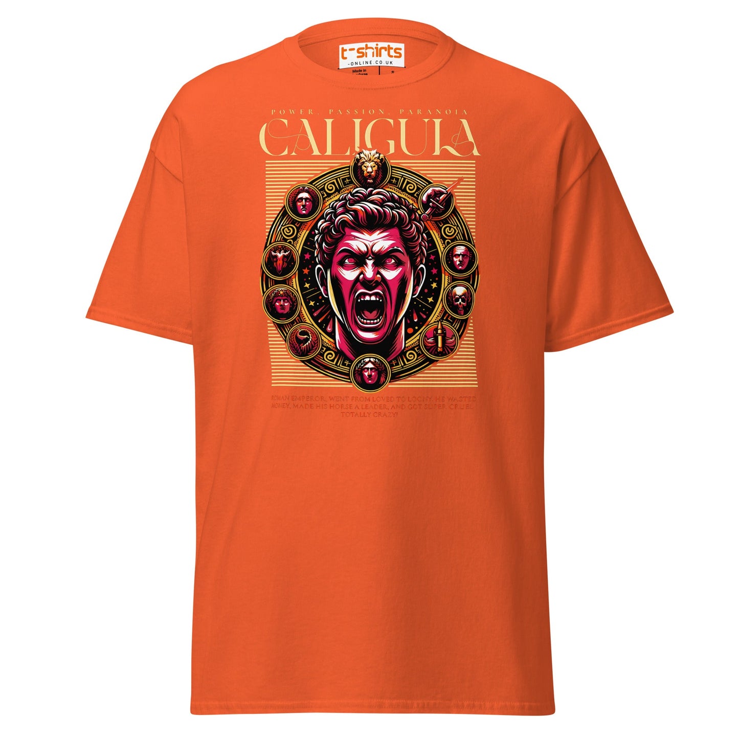 Caligula Roman Emperor T-Shirt | Bold Historical Design - Orange - T-Shirts Online