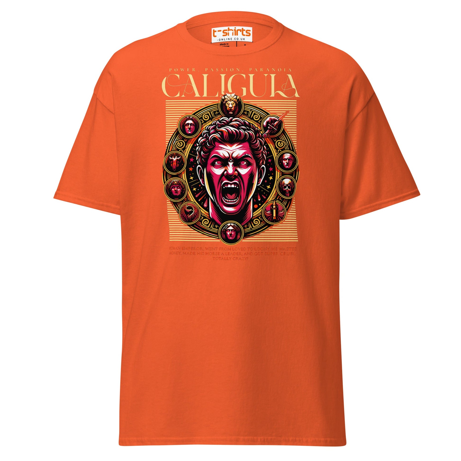 Caligula Roman Emperor T-Shirt | Bold Historical Design - Orange - T-Shirts Online