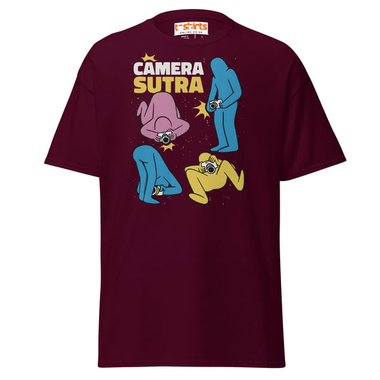 Camera Sutra T-Shirt – Funny Photographer Parody Tee - Maroon - T-Shirts Online