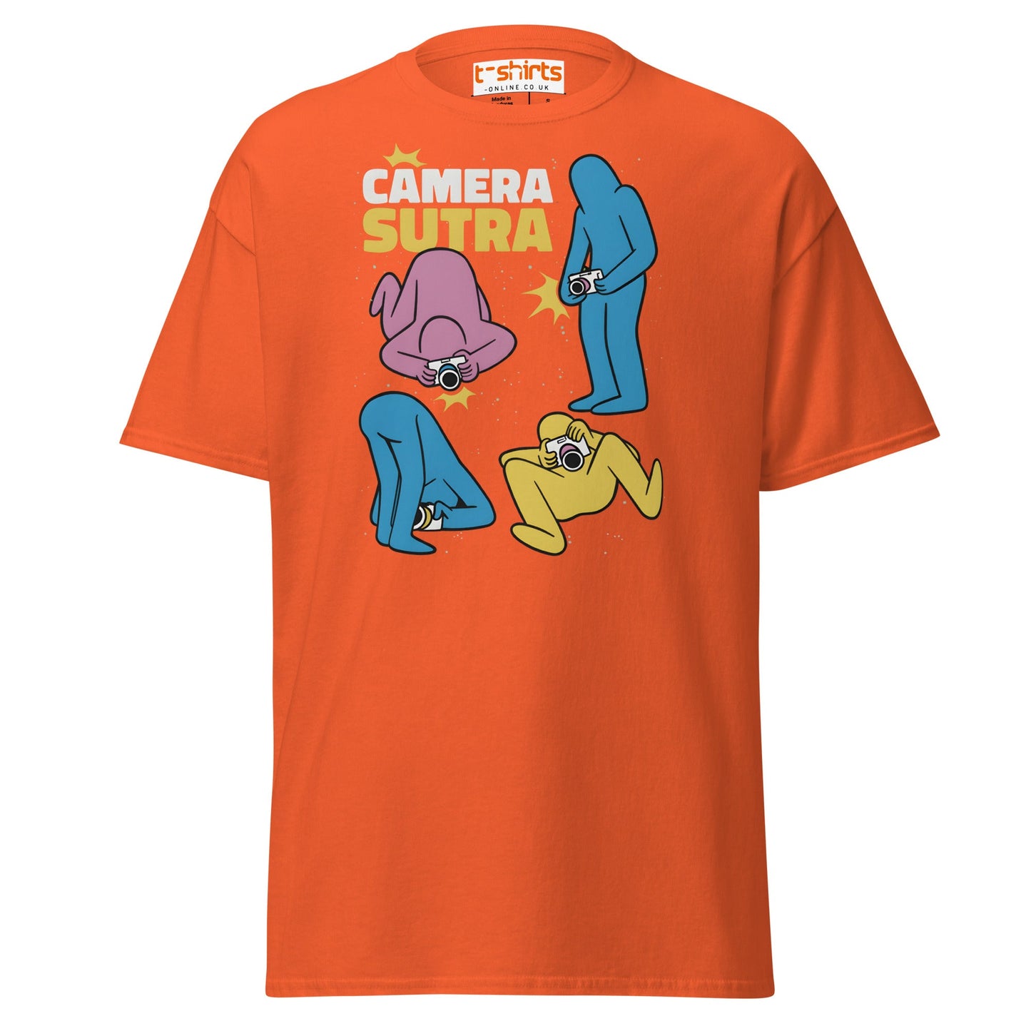 Camera Sutra T-Shirt – Funny Photographer Parody Tee - Orange - T-Shirts Online