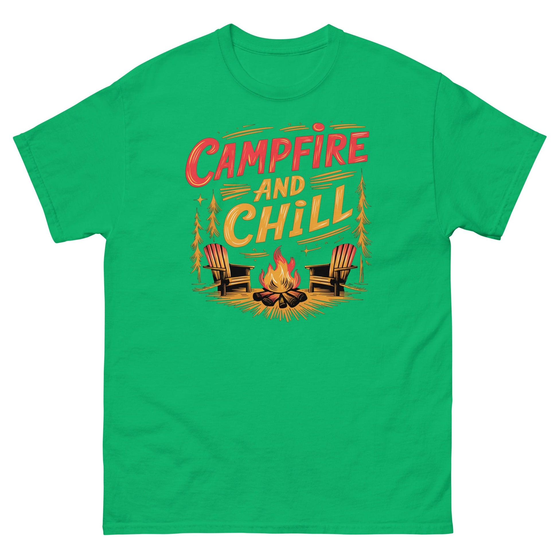 Campfire and Chill | Camping T-Shirt - Irish Green - T-Shirts Online