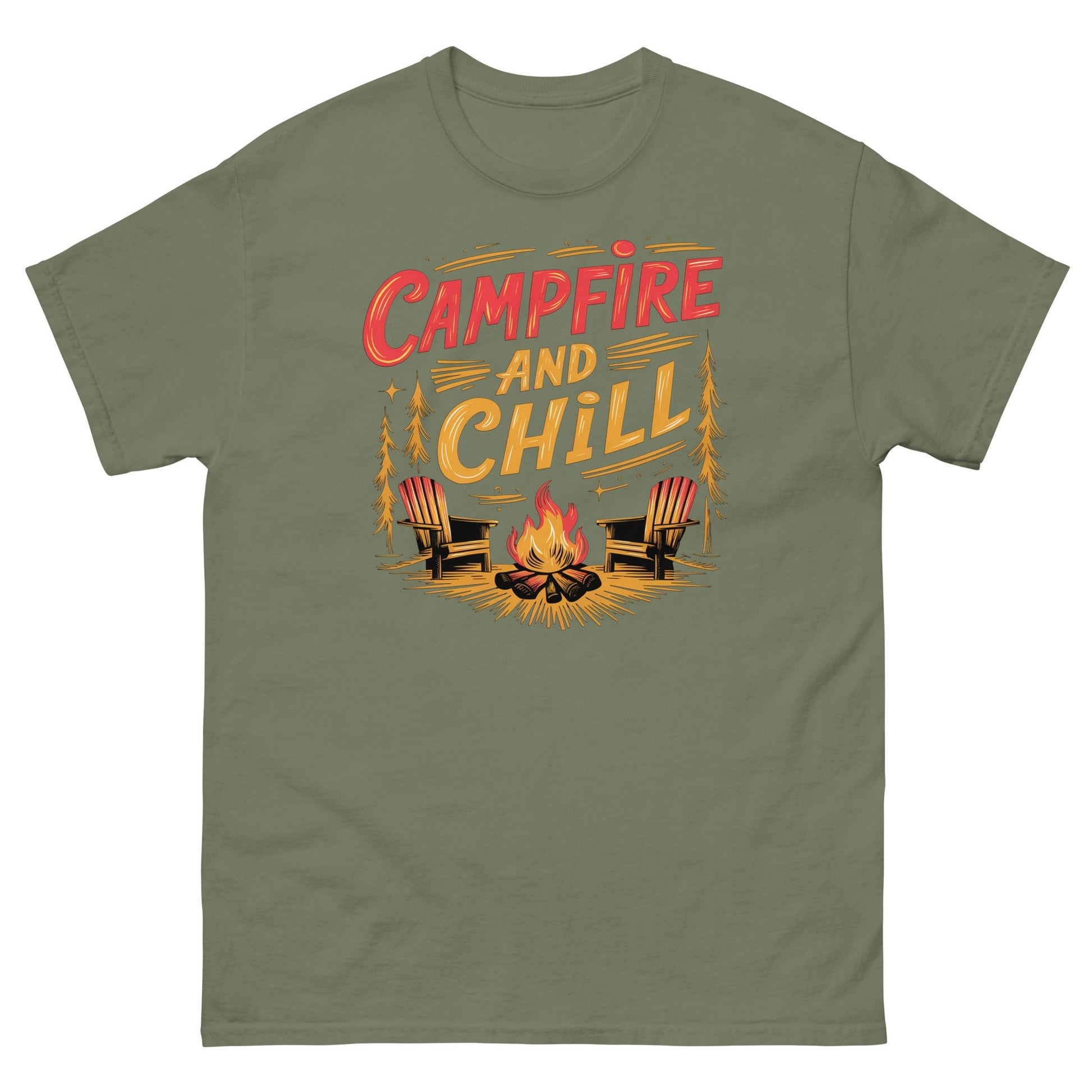 Campfire and Chill | Camping T-Shirt - Military Green - T-Shirts Online