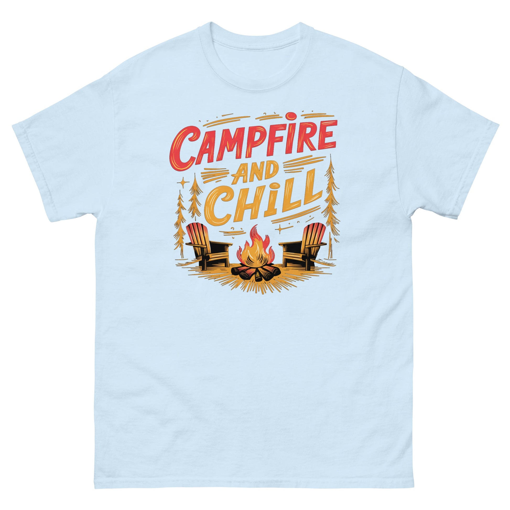 Campfire and Chill | Camping T-Shirt - Light Blue - T-Shirts Online