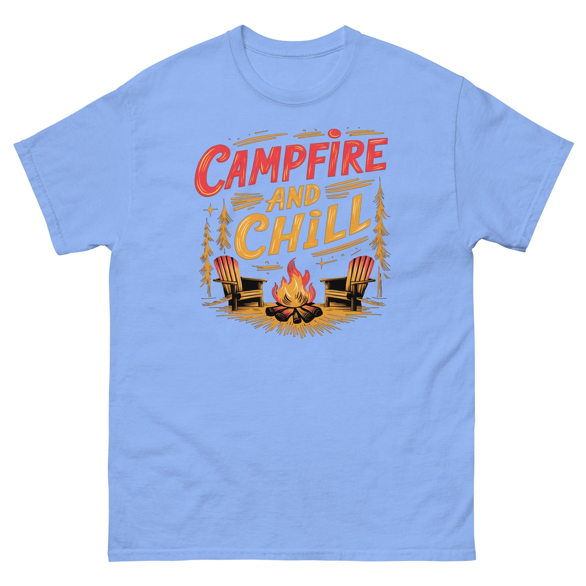 Campfire and Chill | Camping T-Shirt - Carolina Blue - T-Shirts Online