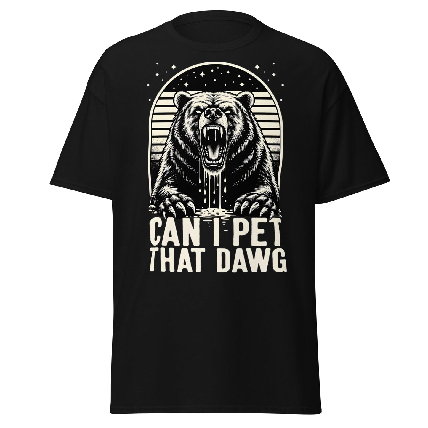 Can I Pet That Dawg? Funny Grizzly Bear Graphic T-Shirt - Black - T-Shirts Online