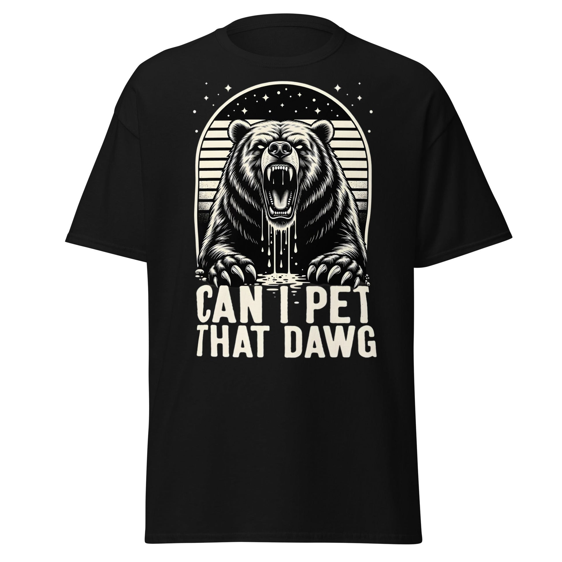 Can I Pet That Dawg? Funny Grizzly Bear Graphic T-Shirt - Black - T-Shirts Online