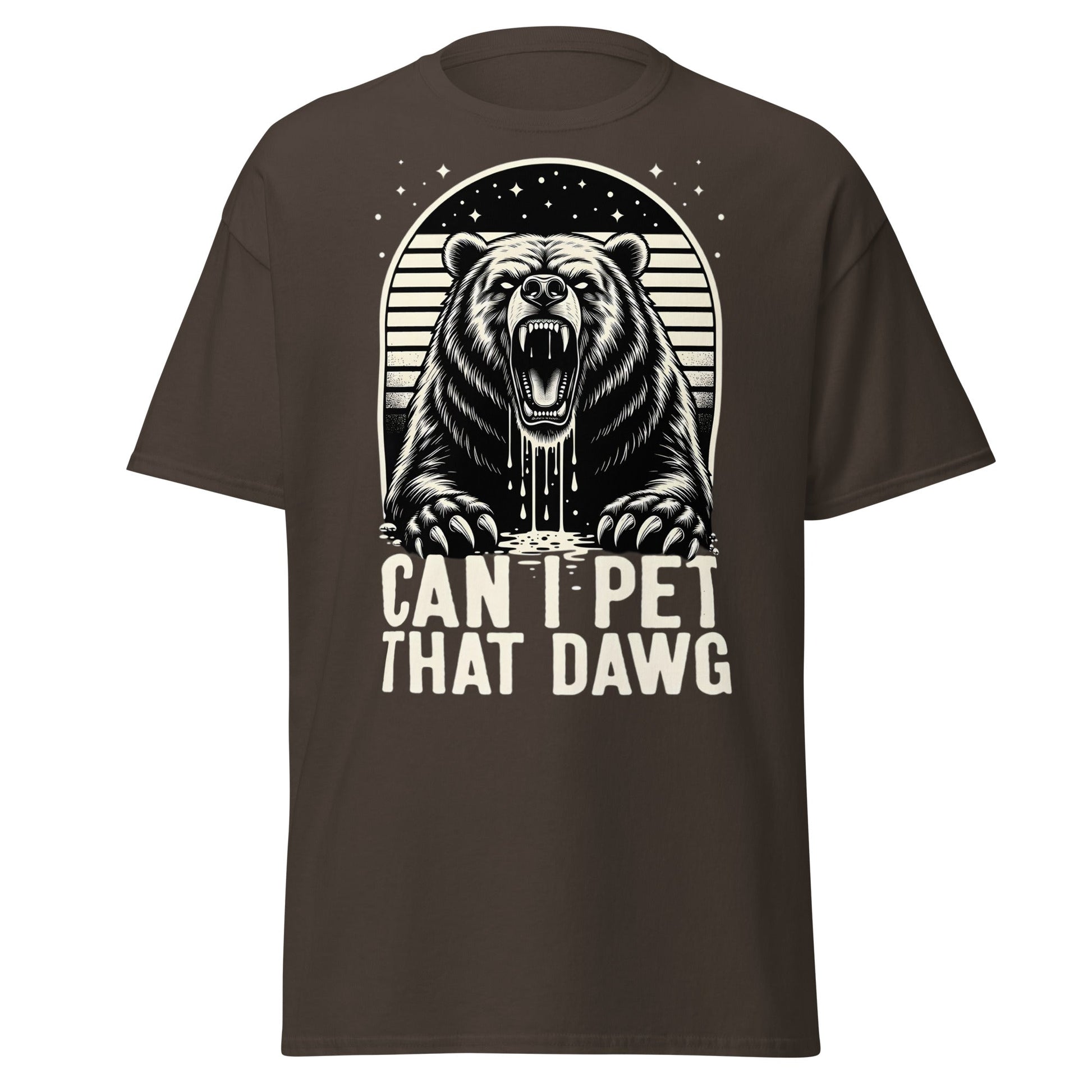 Can I Pet That Dawg? Funny Grizzly Bear Graphic T-Shirt - Dark Chocolate - T-Shirts Online