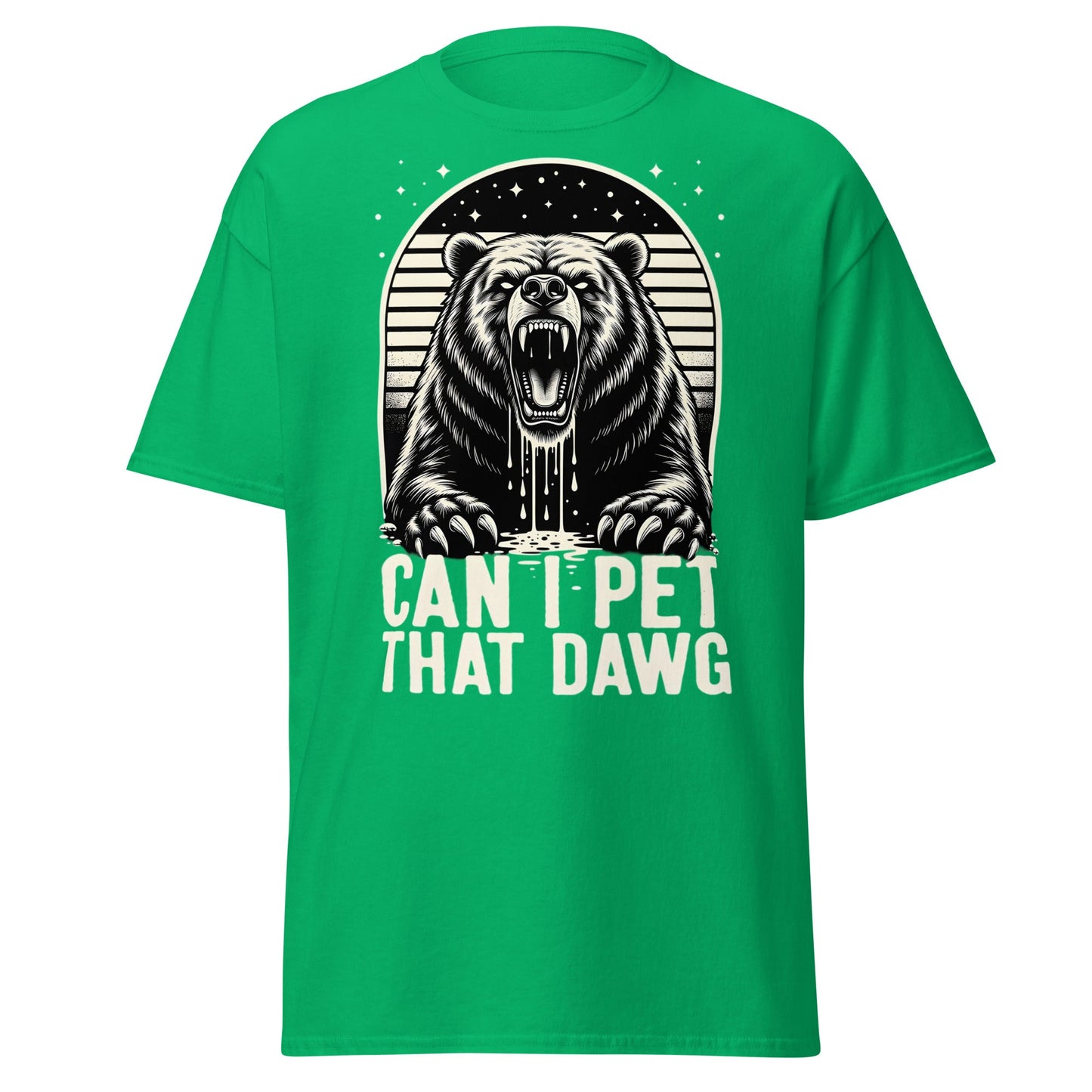 Can I Pet That Dawg? Funny Grizzly Bear Graphic T-Shirt - Irish Green - T-Shirts Online