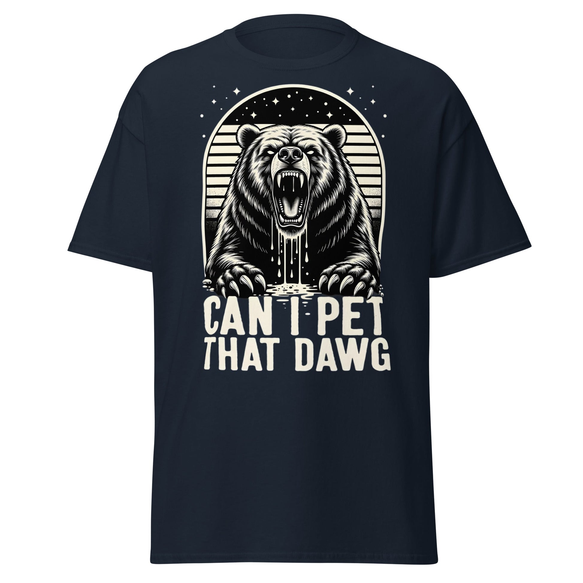 Can I Pet That Dawg? Funny Grizzly Bear Graphic T-Shirt - Navy - T-Shirts Online