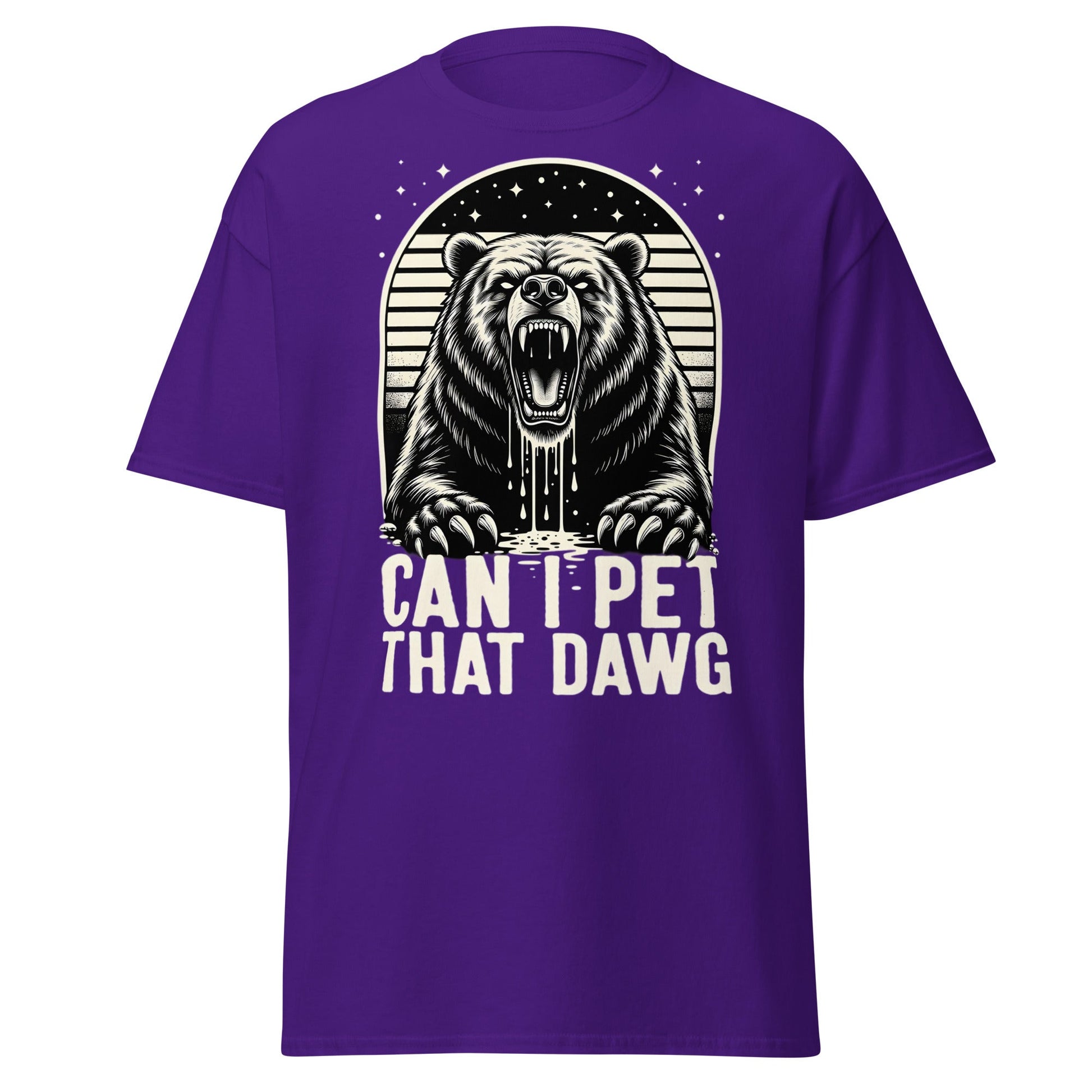 Can I Pet That Dawg? Funny Grizzly Bear Graphic T-Shirt - Purple - T-Shirts Online