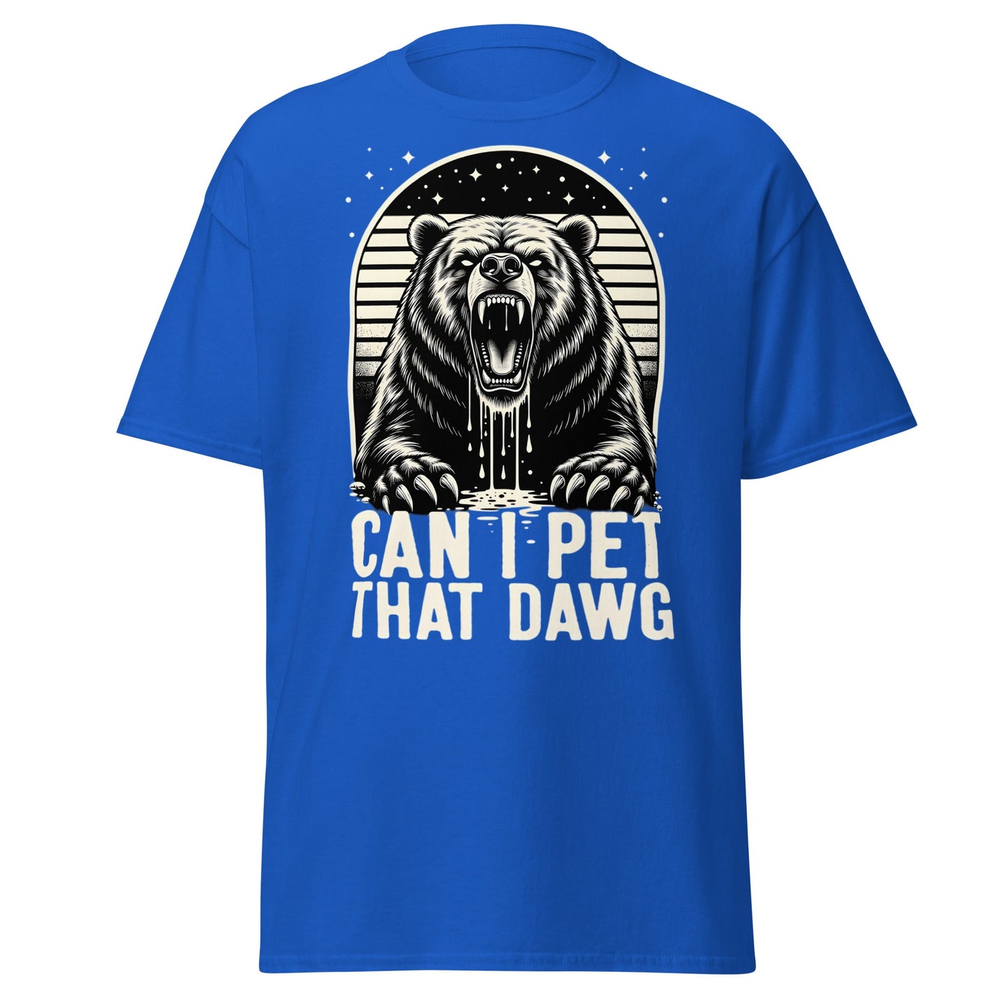 Can I Pet That Dawg? Funny Grizzly Bear Graphic T-Shirt - Royal - T-Shirts Online
