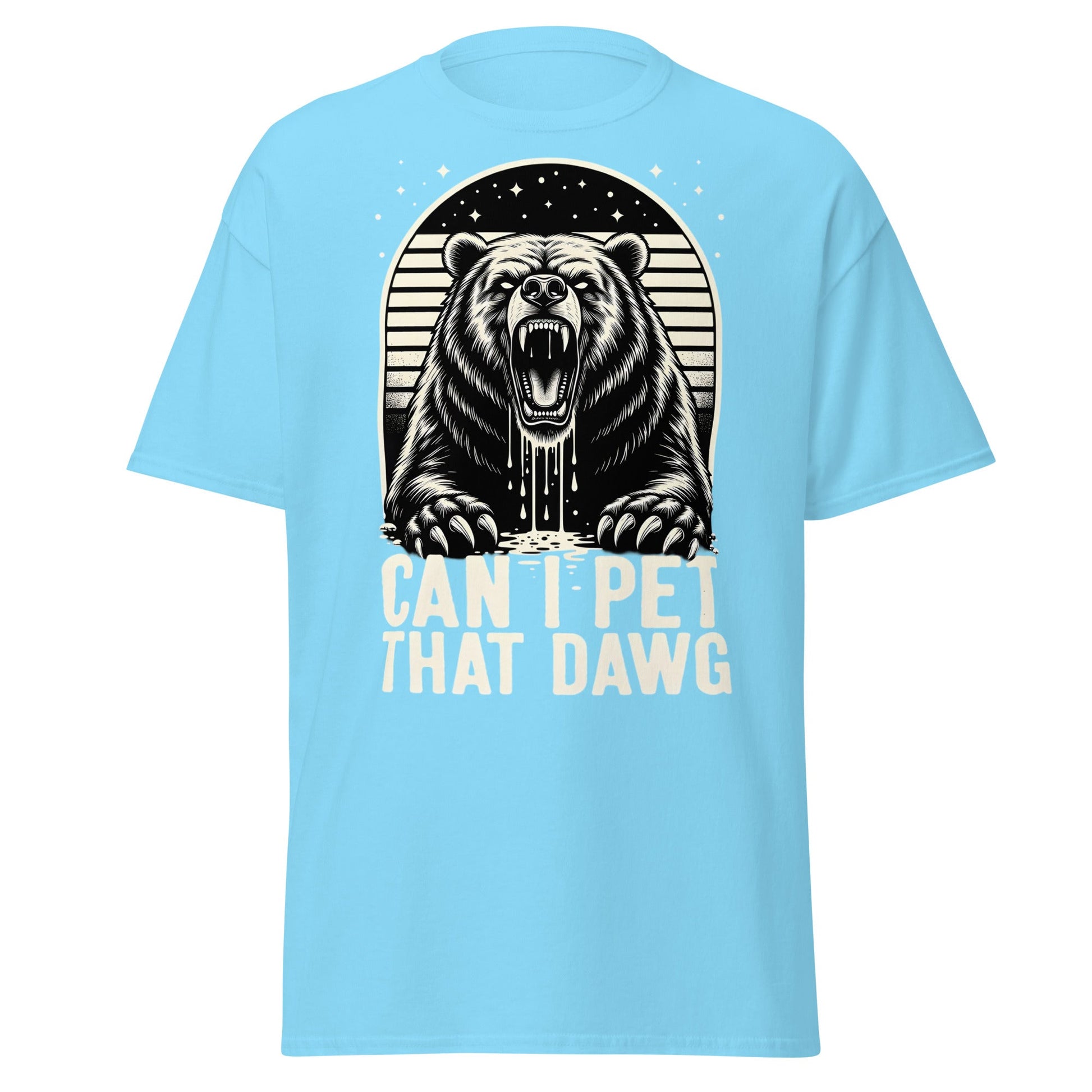 Can I Pet That Dawg? Funny Grizzly Bear Graphic T-Shirt - Sky - T-Shirts Online