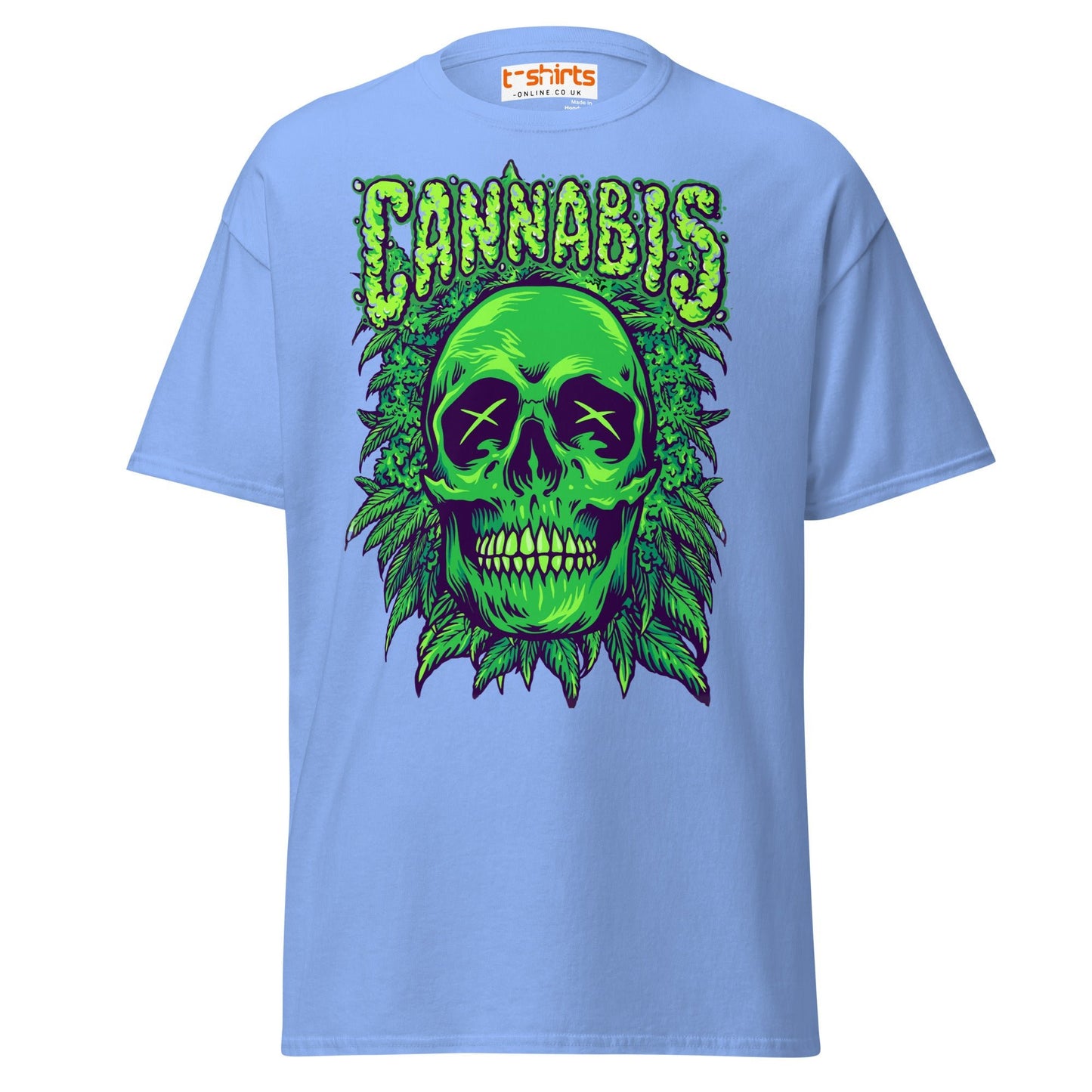 Cannabis Skull T-Shirt – Bold Stoner Art Graphic Tee - Carolina Blue - T-Shirts Online