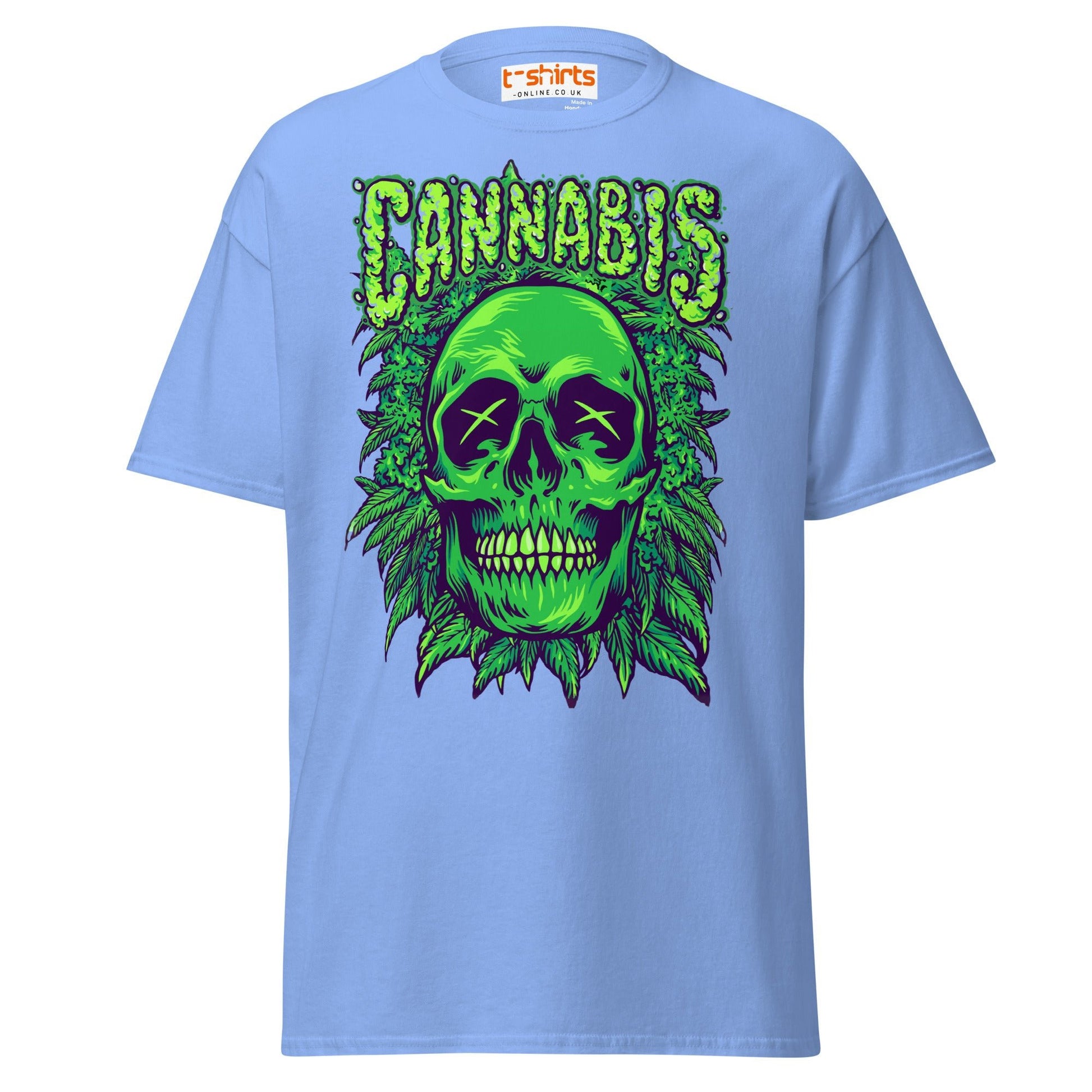 Cannabis Skull T-Shirt – Bold Stoner Art Graphic Tee - Carolina Blue - T-Shirts Online