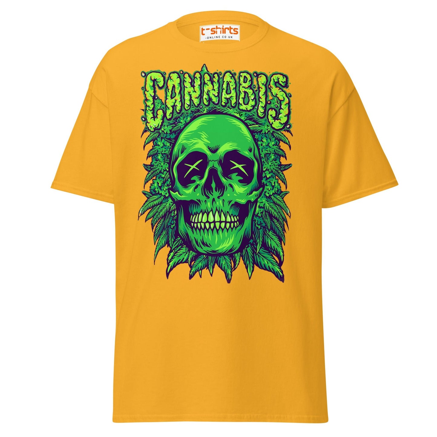 Cannabis Skull T-Shirt – Bold Stoner Art Graphic Tee - Gold - T-Shirts Online