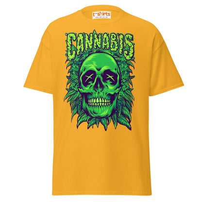 Cannabis Skull T-Shirt – Bold Stoner Art Graphic Tee - Gold - T-Shirts Online
