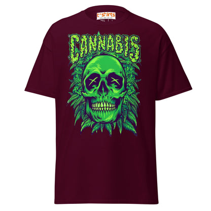 Cannabis Skull T-Shirt – Bold Stoner Art Graphic Tee - Maroon - T-Shirts Online